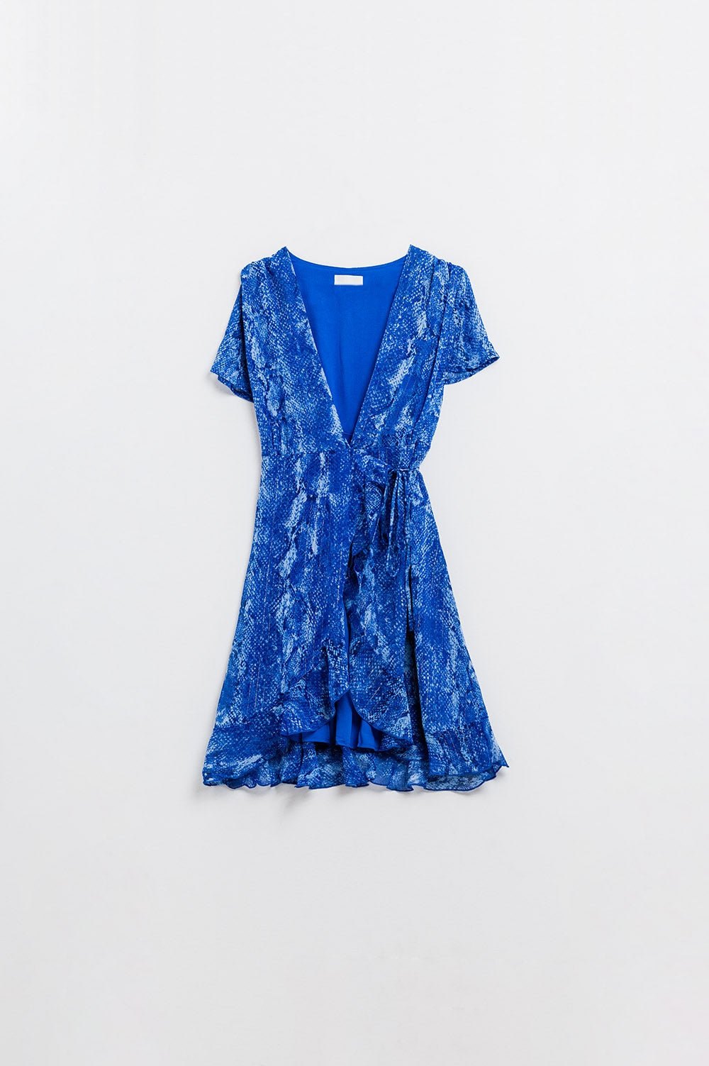 Blue Animal Print Short Wrap Robe with Gold Lurex - Cozy Loungewear for Spa Nights & Relaxing at Home