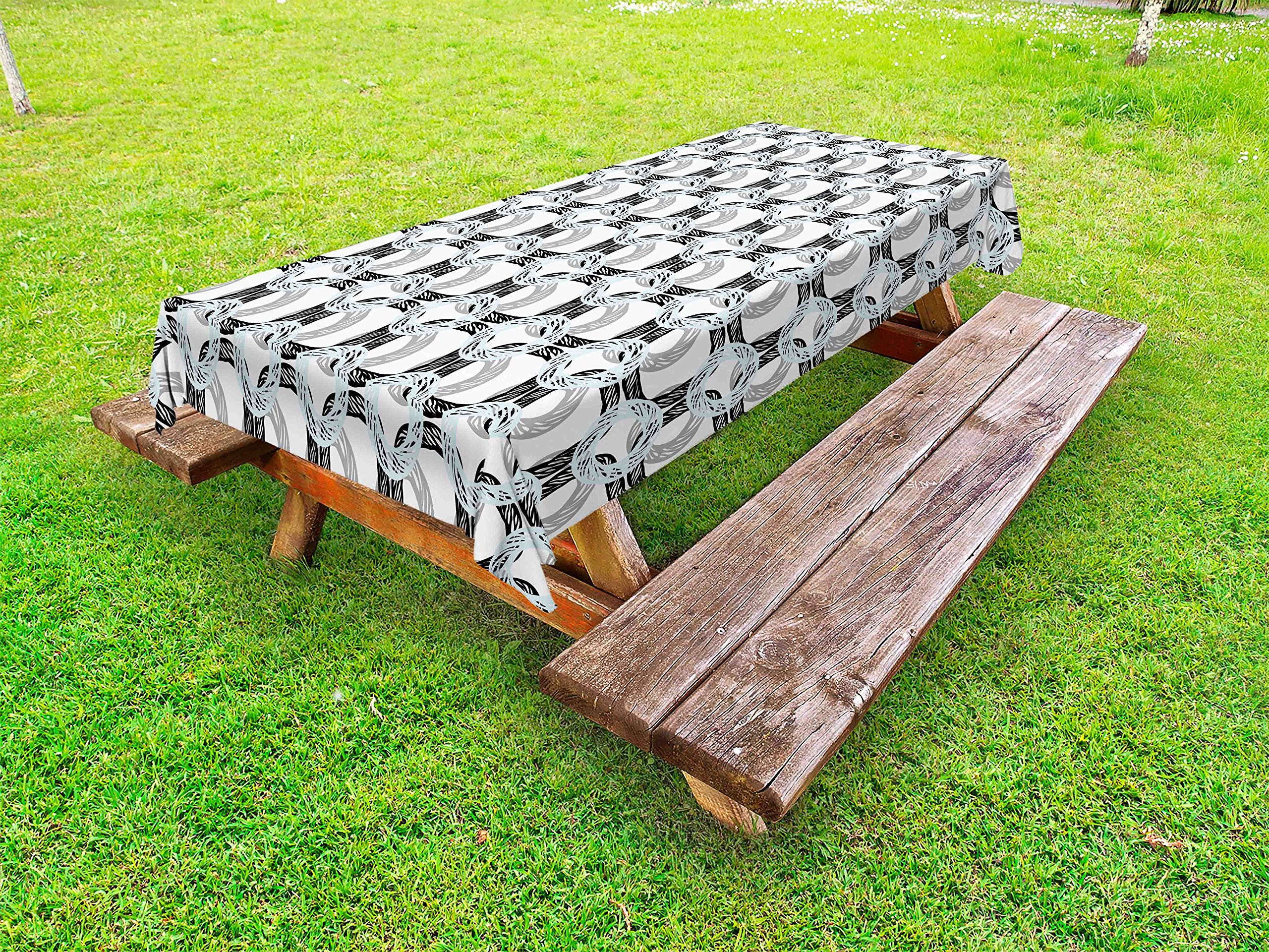 Ambesonne Vintage Abstract Tablecloth - Grunge Sketchy Circle Geometric Print, Washable Outdoor Picnic Table Cover 58