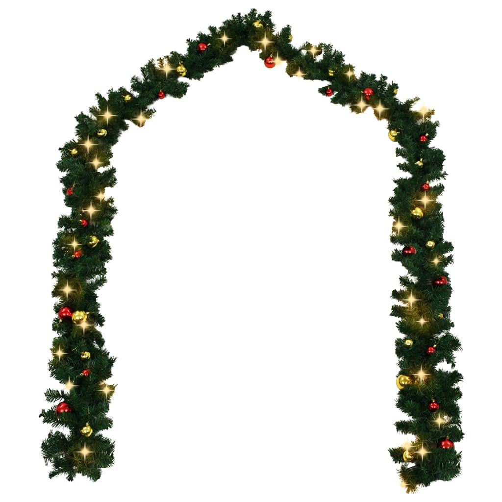 65.6ft Christmas Garland with Baubles & LED Lights - Green PVC Holiday Decor for Wall, Eave, Garden - Perfect for Christmas, Valentine's Day, Weddings & Party Decorations