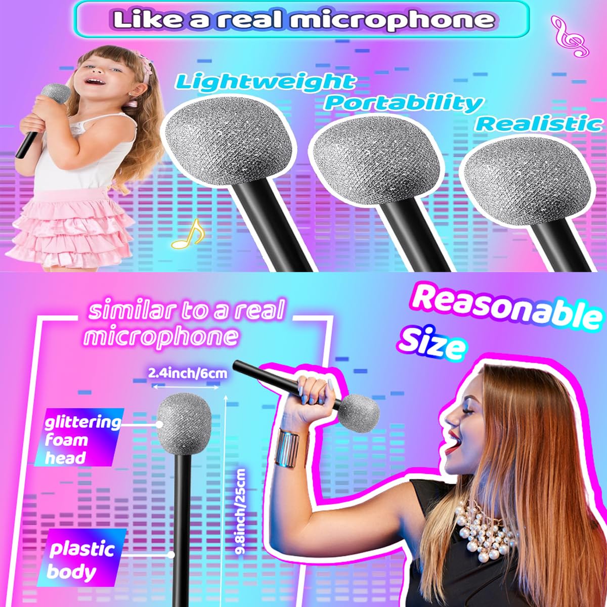 6-Piece Fake Microphone Set for Kids - Toy Karaoke Microphones, Party Accessories for Singing & Music - Perfect for Home Parties, Birthday Gifts & Children's Performances