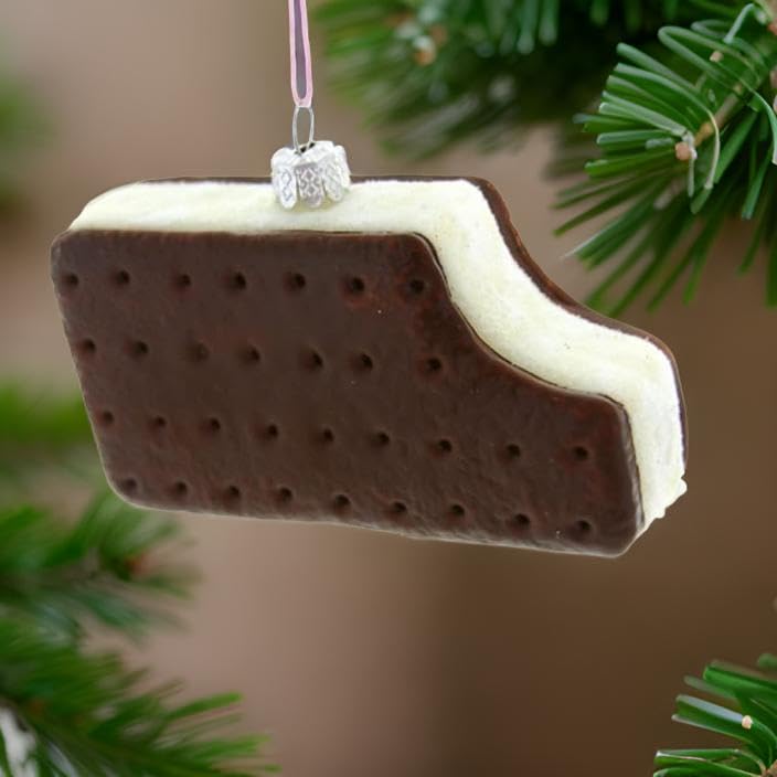Chocolate Cookie Ice Cream Sandwich Christmas Ornament - The Bridge Collection Glass Dessert Decor for Tree, Gift Exchange & Holiday Home Decor