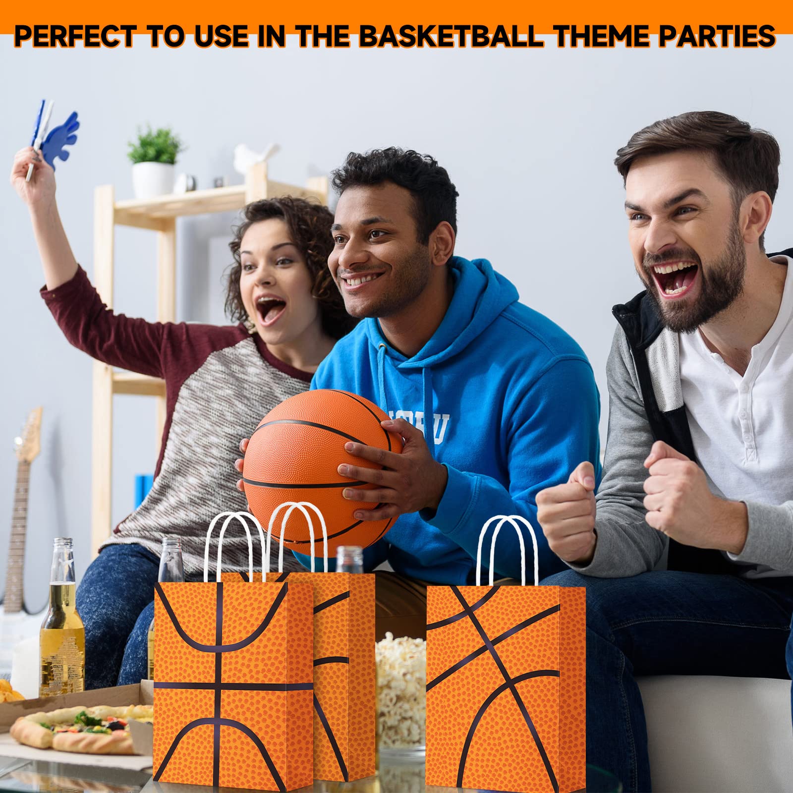 Leinuosen 30 Pack Sports Theme Party Favor Bags with Handle - Basketball, Baseball, Tennis Design Goodie Bags for Candy, Treats & Gifts | Perfect for Birthday Parties, Team Celebrations & Sports Events