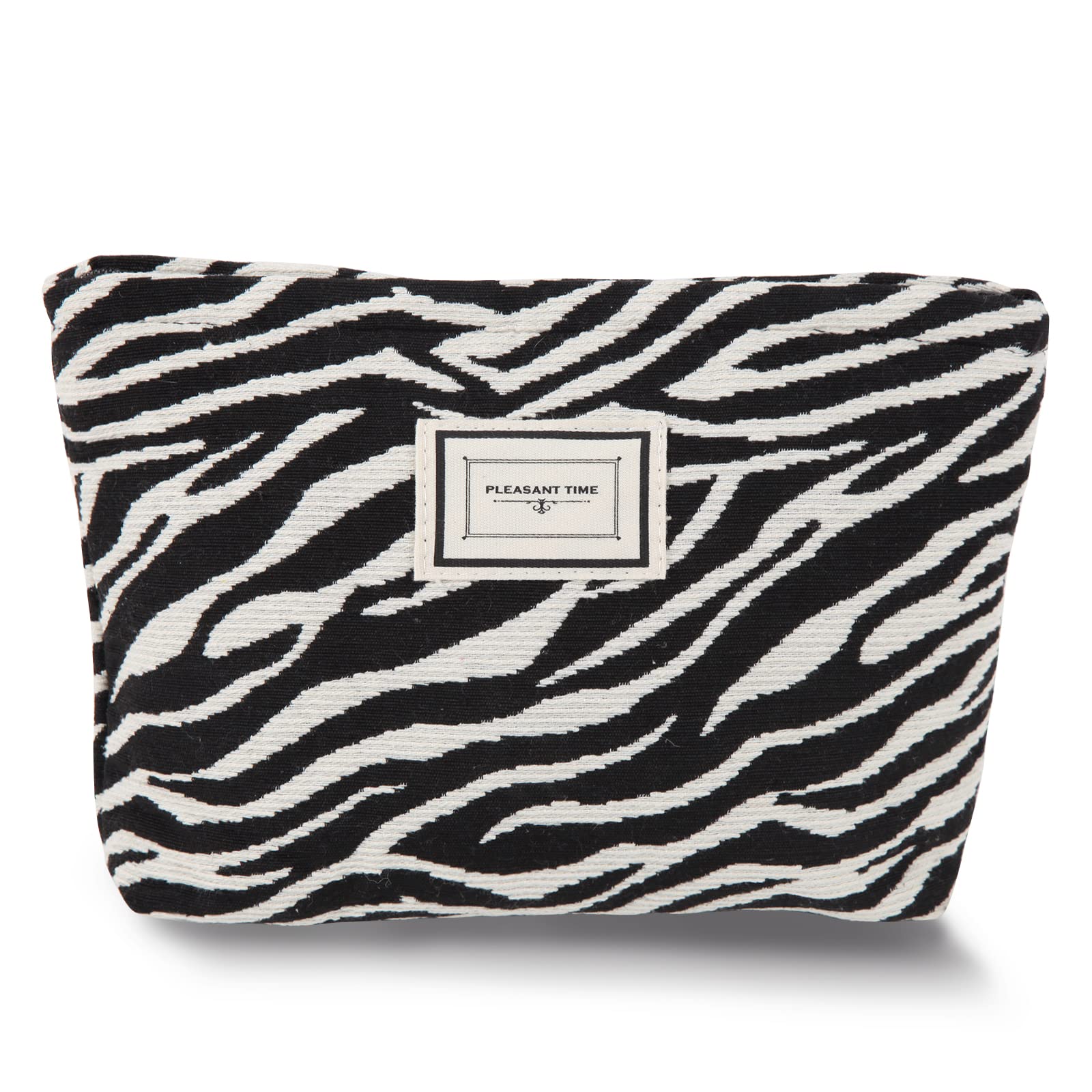 Large Capacity Canvas Leopard Print Makeup Bag for Women - Waterproof Travel Cosmetic Organizer with Zipper | Perfect for Travel, Gym & Daily Use (Black)