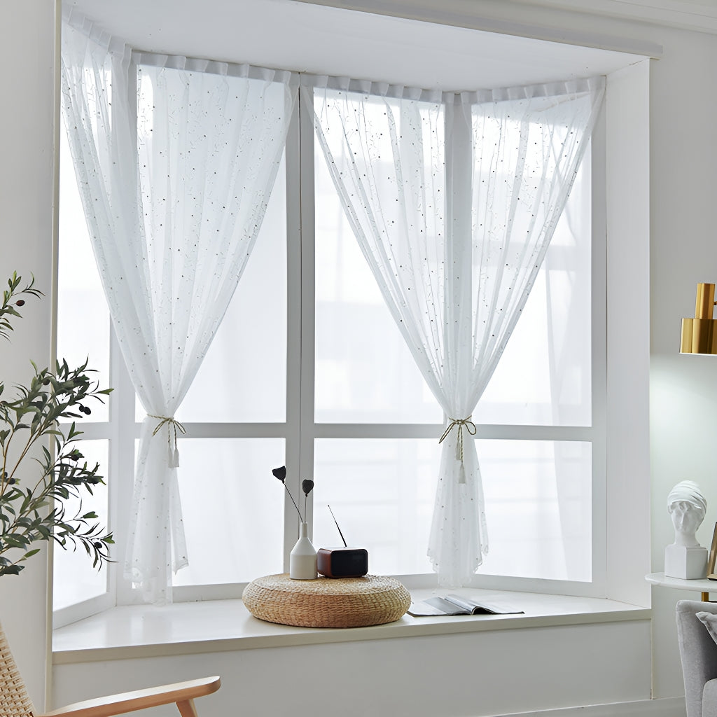 Gloria Tree Applique Airy Lace Sheer Grommet Custom Curtains - Elegant Window Treatments for Living Room, Bedroom & Nursery Decor