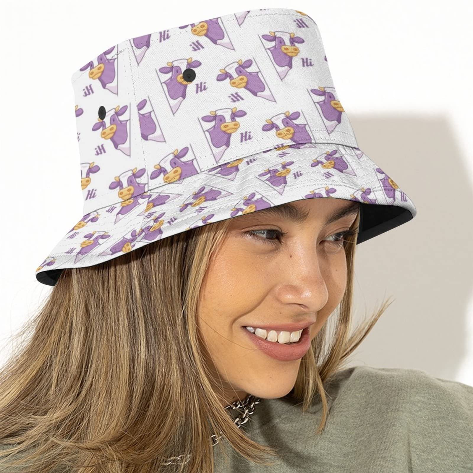 **Stylish Unisex Cow Print Bucket Hat - Breathable Cotton Summer Sun Hat for Women, Men & Teens - Packable Travel & Outdoor Cap for Beach, Fishing, Hiking**