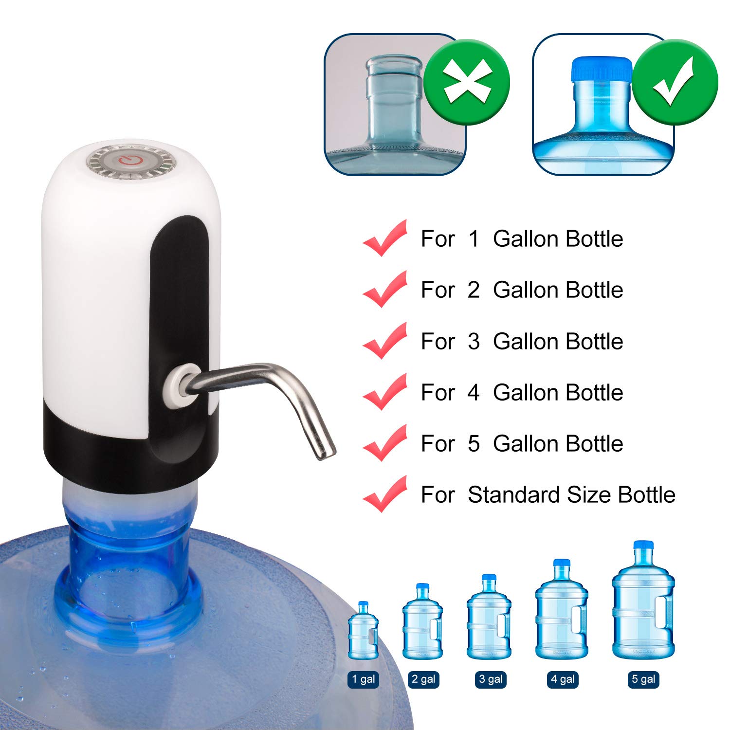 5 Gallon Rechargeable Water Bottle Pump Dispenser - One Button Operation with Replaceable Suction & Outlet Pipe - Perfect for Home, Office, Camping & Emergency Water Supply