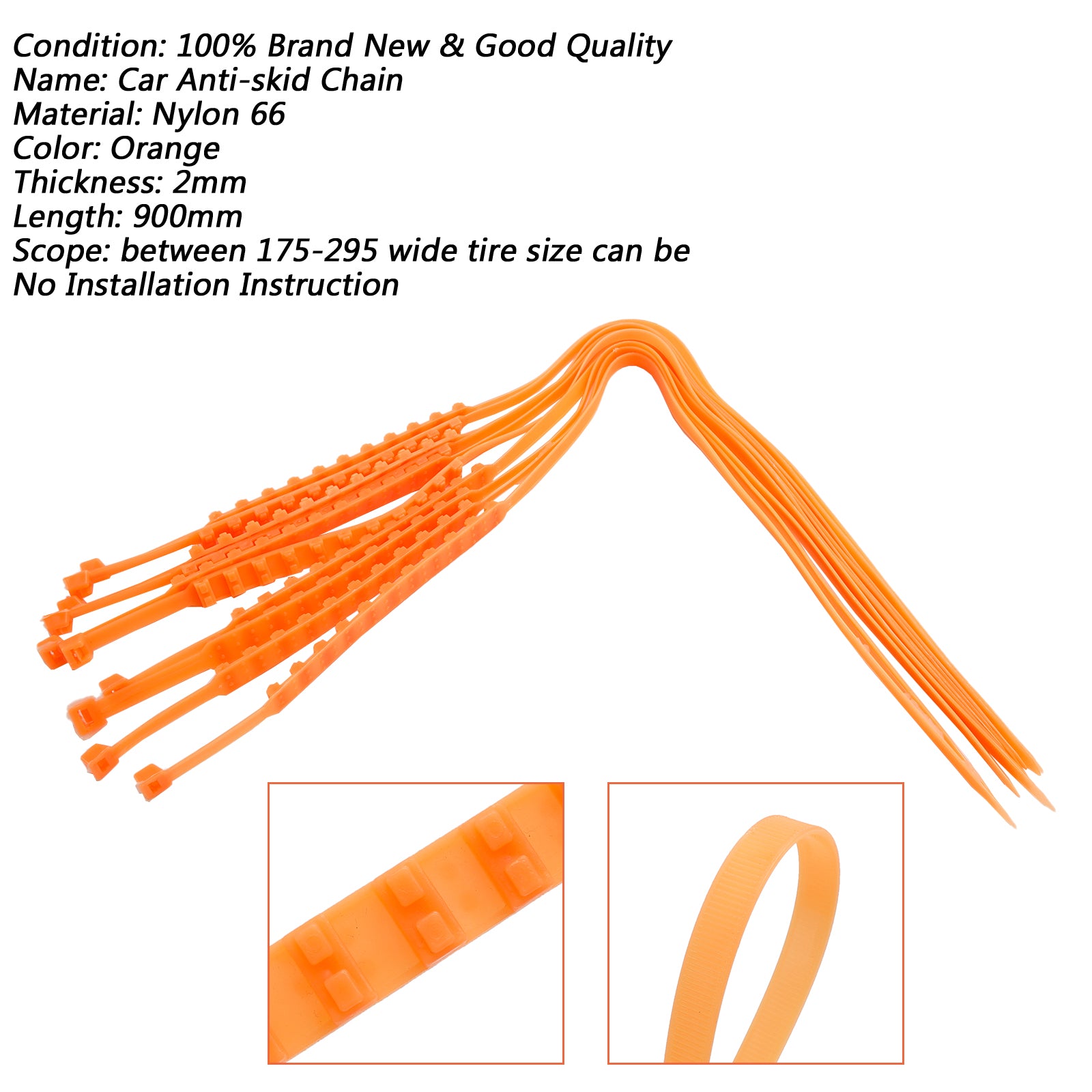 10/20/40PCS Heavy Duty Snow Tire Chains - Anti-Skid Traction Belts for Cars, Trucks & SUVs | Winter Emergency Driving Safety Gear (Orange) - Perfect for Icy Roads, Mountain Trips & Snowy Commutes