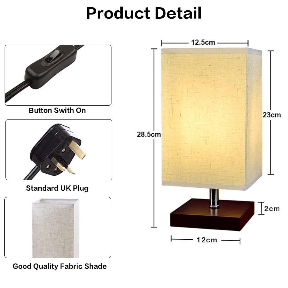 Modern Square LED Table Lamp with Fabric Shade & Solid Wood Base - 4W E27 Bulb Included | Bedside Nightstand Lamp for Bedroom, Living Room, Office & Kids Room | Perfect for Reading, Relaxing & Ambient Lighting