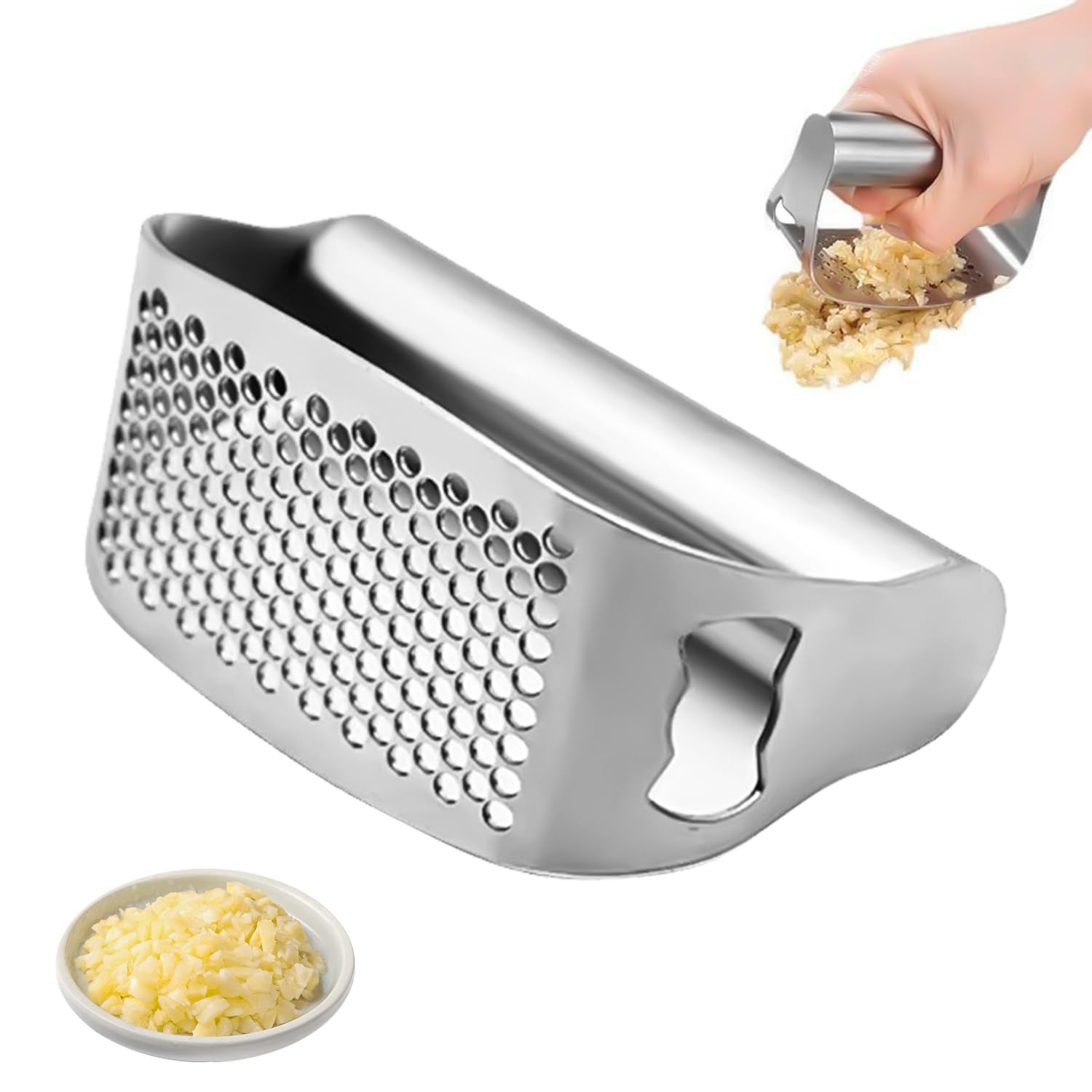 2024 Premium Stainless Steel Garlic Press & Mincer - Heavy Duty Garlic Crusher with Built-in Peeler, Cleaning Brush & Bottle Opener - Perfect for Cooking, Meal Prep & Kitchen Essentials (1PC)