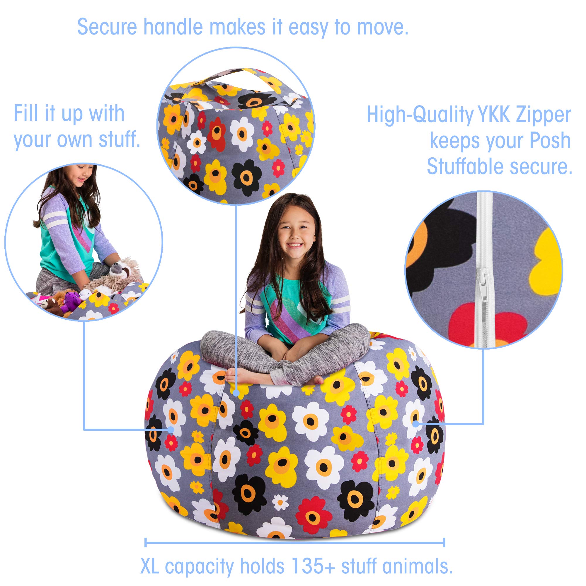 Posh Kids Stuffed Animal Storage Bean Bag Chair Cover - Large 48