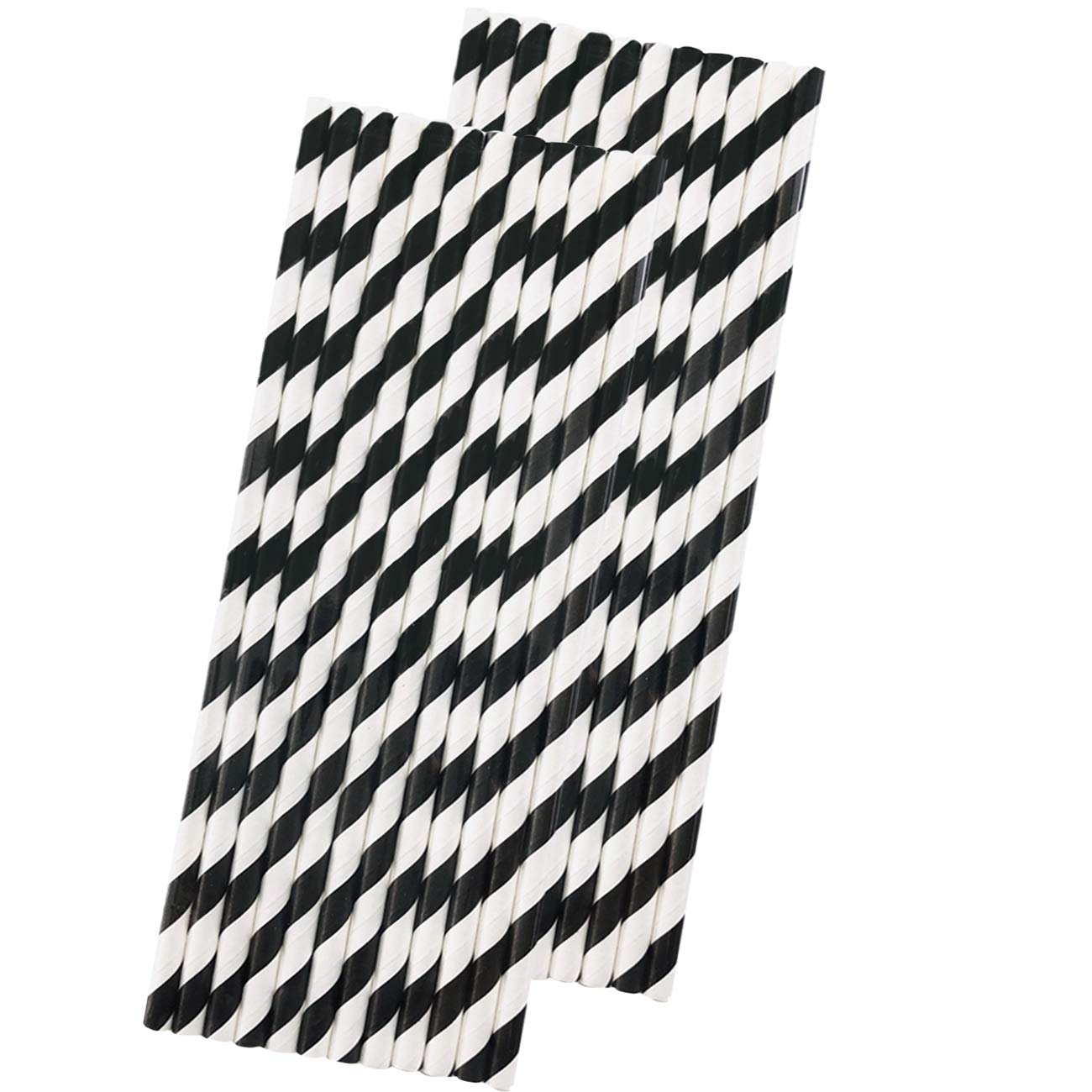 Eco-Friendly Black & White Stripe Paper Straws 7.75