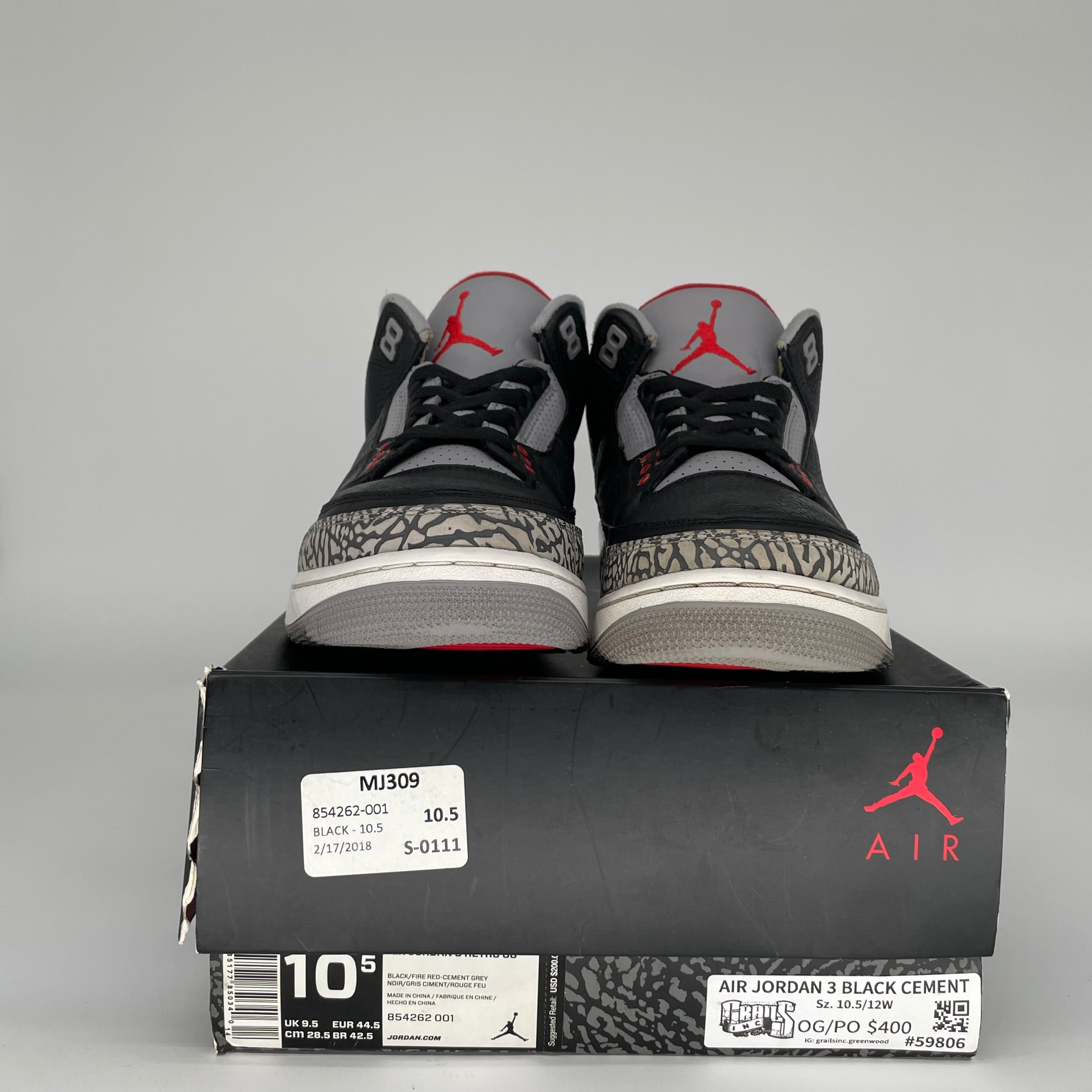 AIR JORDAN 3 Retro Black Cement Men's Basketball Shoes Size 10.5 (854262-001) - Authentic Sneakers for Streetwear & Basketball Games