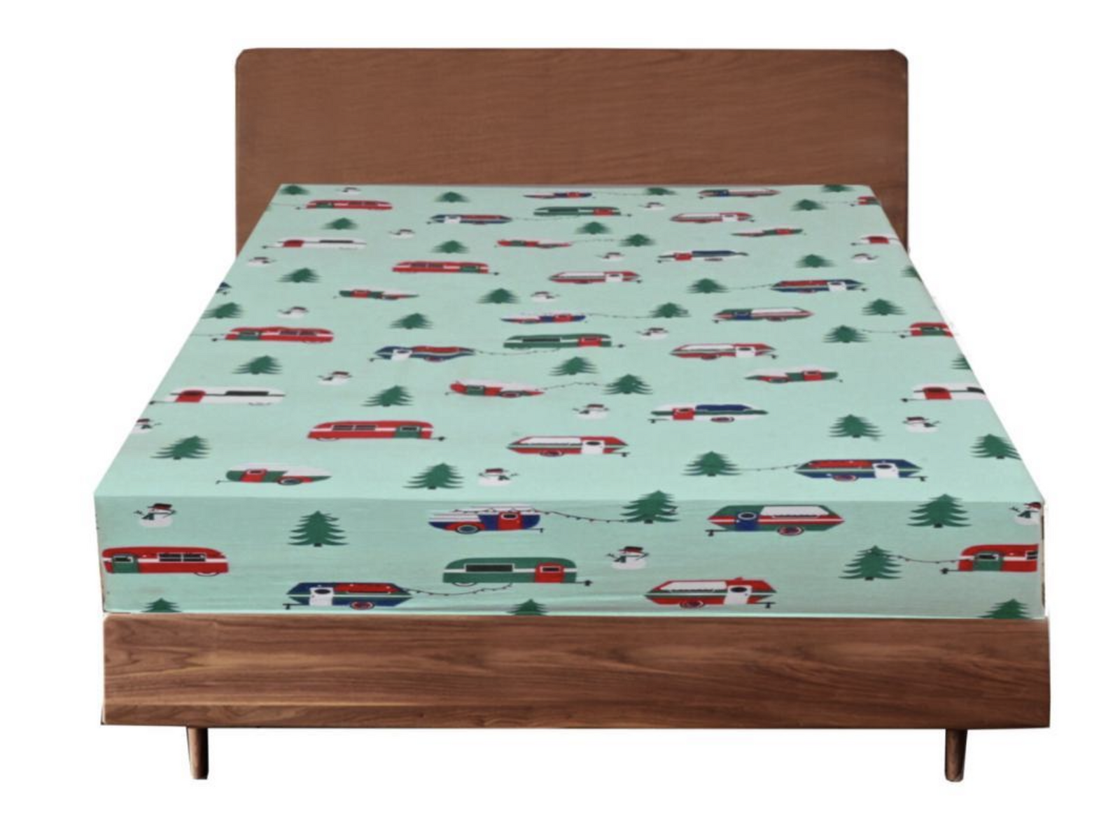Premium Queen Size 100% Cotton Flannel Fitted Sheet - Soft Warm Winter Bedding for Cozy Comfort (Trees/Caravan Pattern) - Perfect for Cold Weather, Guest Rooms & RV Camping