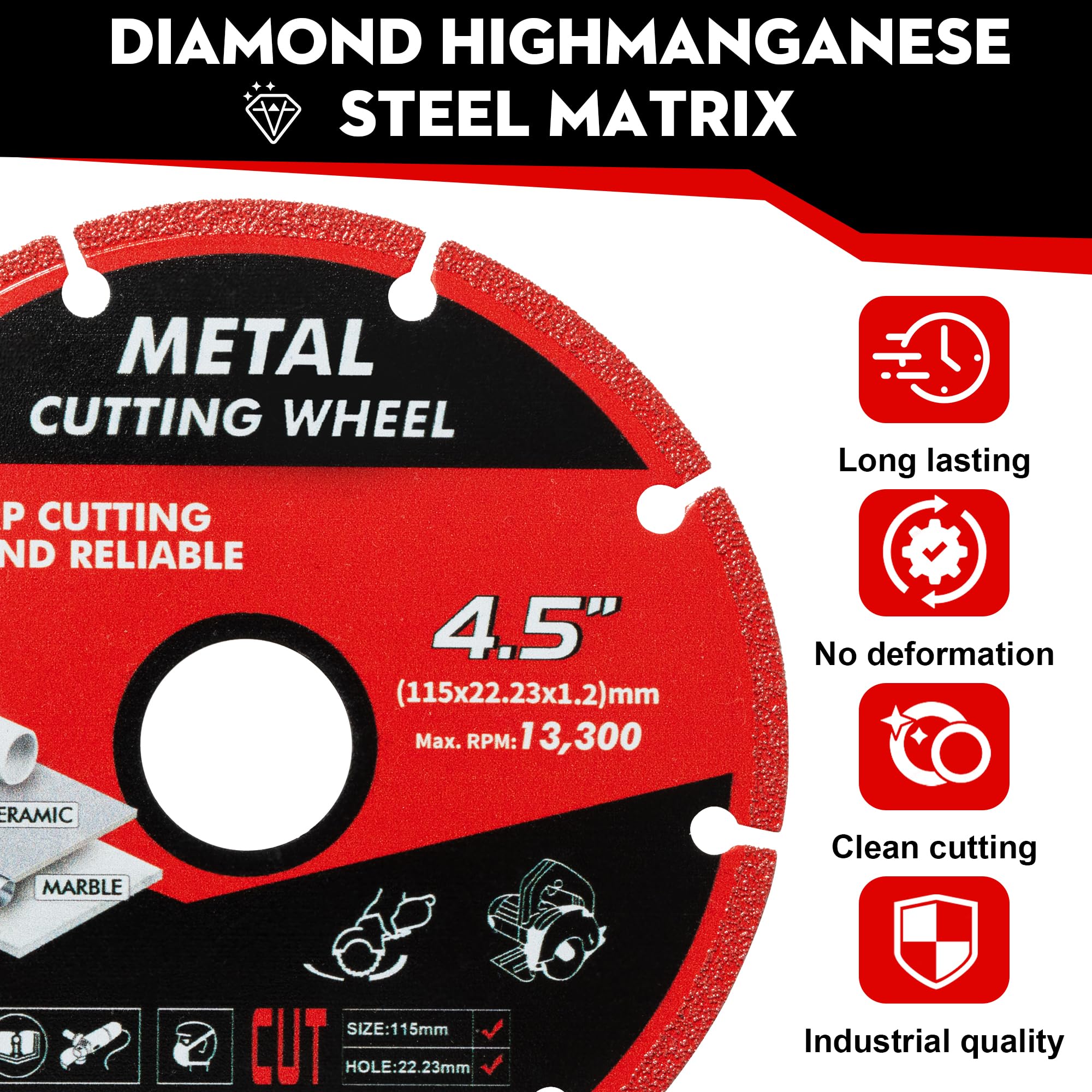 4.5 Inch Diamond Cutting Wheel for Metal - 3 Pack Heavy Duty Angle Grinder Disc with 5000+ Cuts for Rebar, Steel, Iron & Stainless Steel - Perfect for Metal Fabrication, Construction & DIY Projects