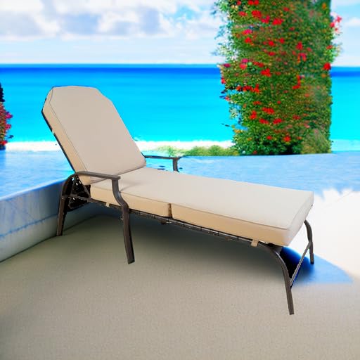 Kozyard Maya Chaise Lounge - Outdoor Patio Recliner Chair with Cushion, Comfortable Adjustable Sun Lounger for Poolside, Backyard, Beach & Garden Relaxation (Tan) - Weather-Resistant & Durable