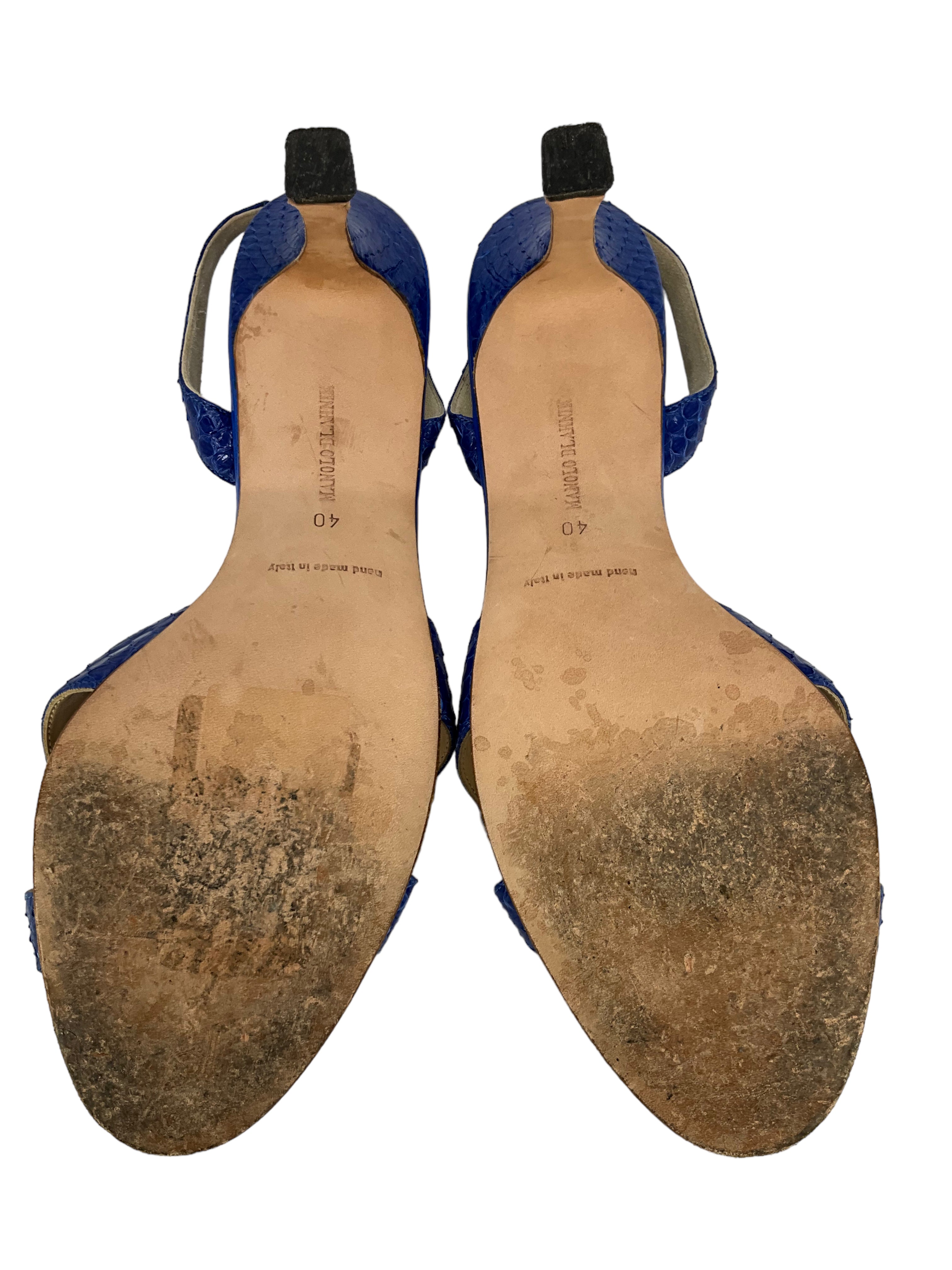 Manolo Blahnik Women's Strappy Snakeskin Sandals Size 9 - Luxury Designer Heels for Weddings, Parties & Evening Events