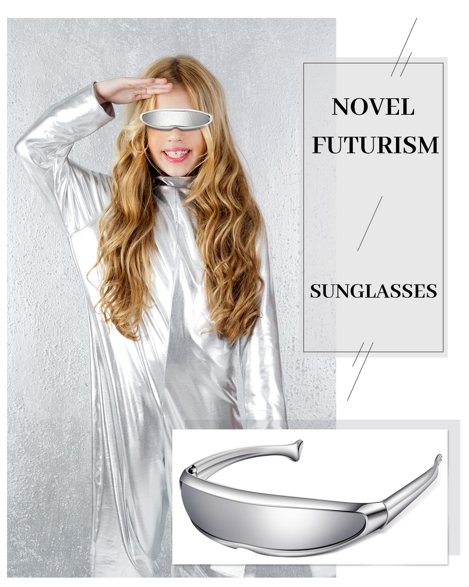 4 Pairs Futuristic Narrow Cyclops Sunglasses with Color Mirrored Lenses - Robot & Space Costume Accessories for Cosplay, Halloween, and Sci-Fi Events