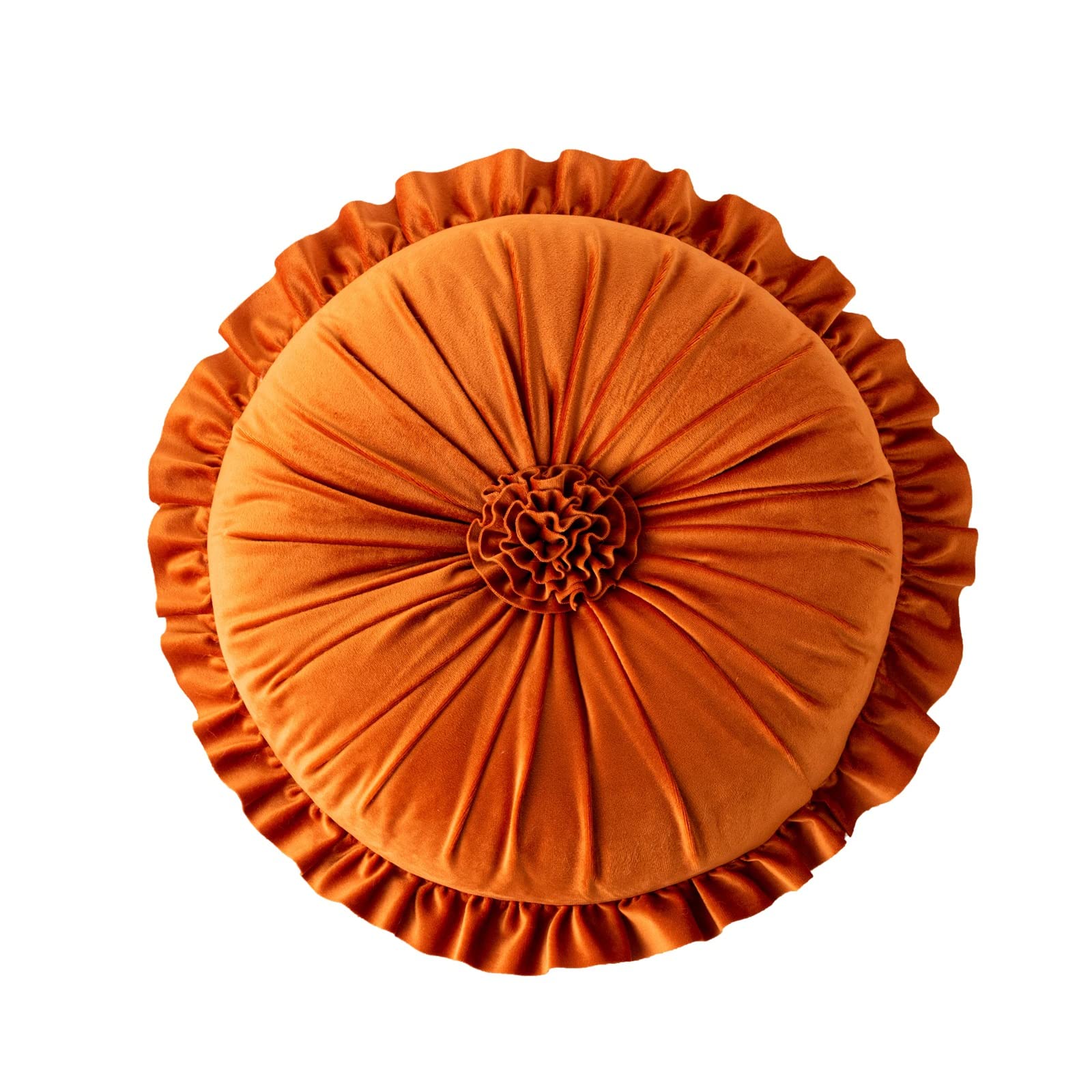 **Velvet Pumpkin Floor Pillow - Round Pleated Cushion for Couch, Chair & Bed - Cozy Fall Home Decor for Living Room, Nursery & Dorm**