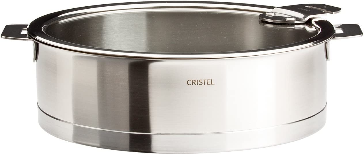 Premium Cristel Strate L 3.5 Quart Stainless Steel Saute Pan with Tempered Glass Lid - Induction Compatible Cookware for Searing, Braising & Sauteing - Perfect for Home Chefs & Professional Kitchens