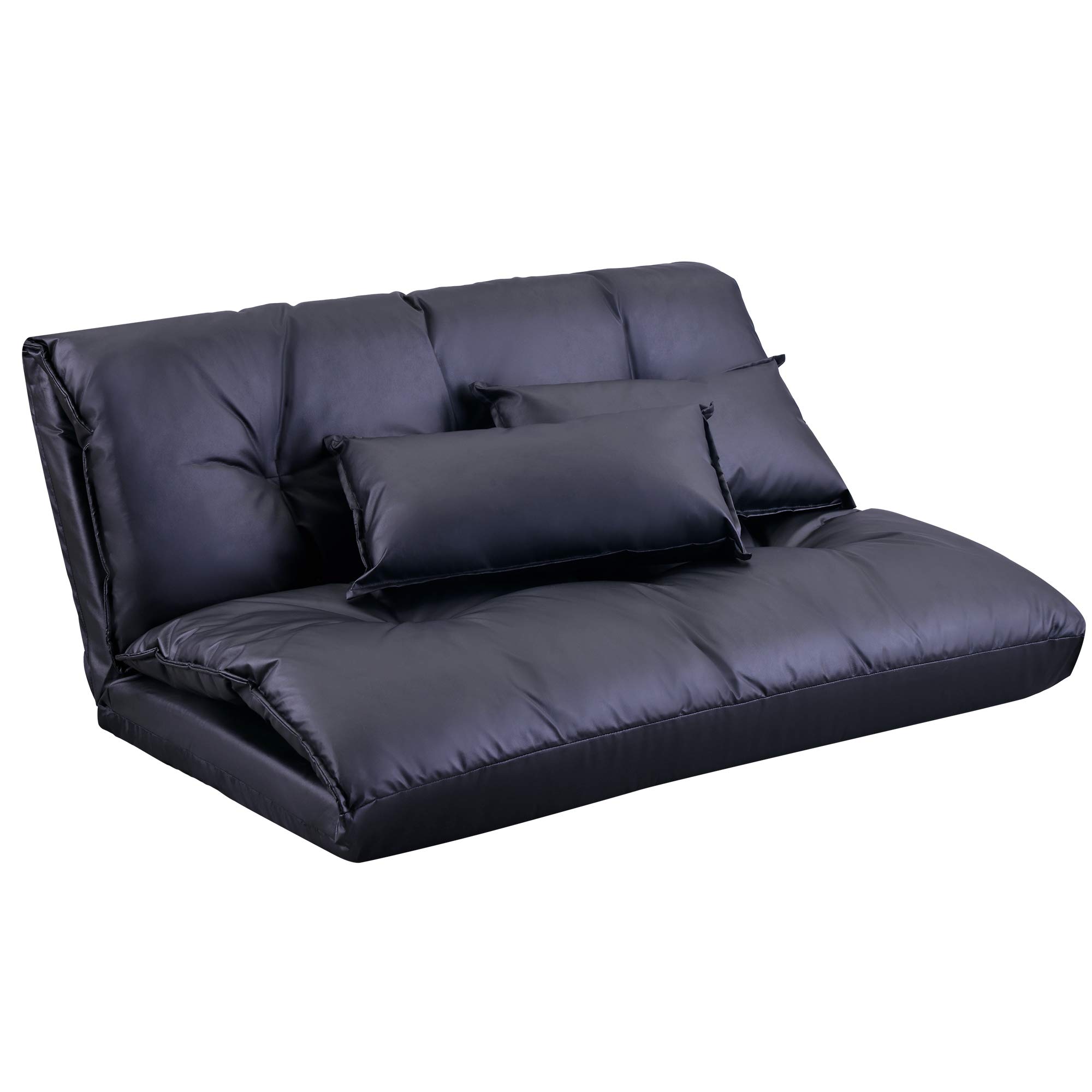 VVBOS Convertible Floor Sofa Chair - 5 Position Adjustable Backrest Folding Couch Bed with 2 Pillows, Black | Multi-Functional Furniture for Small Spaces, Living Room, Bedroom, Guest Room & Home Office