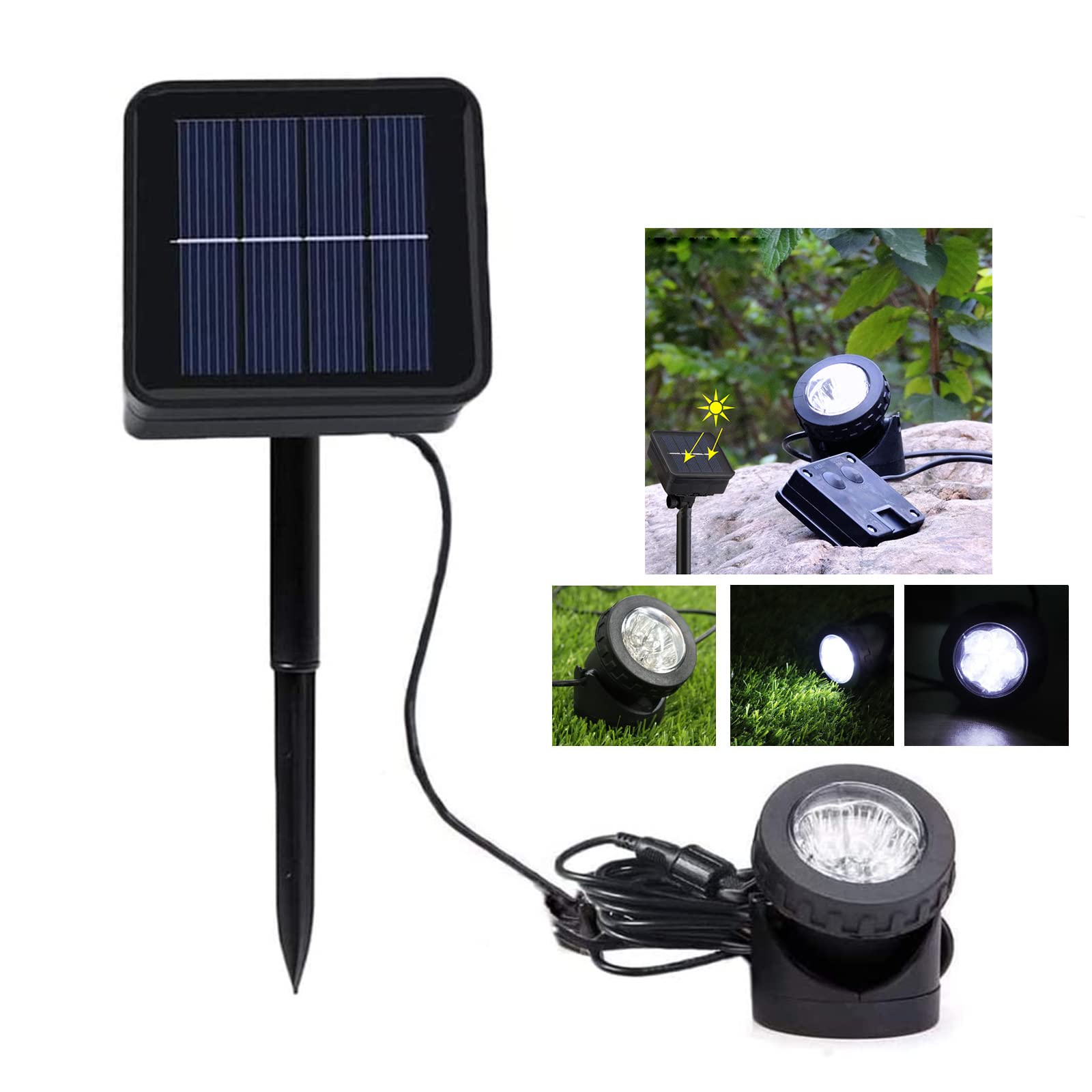 Outdoor Solar Spot Lights - Waterproof LED Landscape Lighting for Garden, Pond & Security - Adjustable Dark Sensing Auto On/Off (White Light) - Perfect for Pathway, Yard, Pool & Underwater Illumination