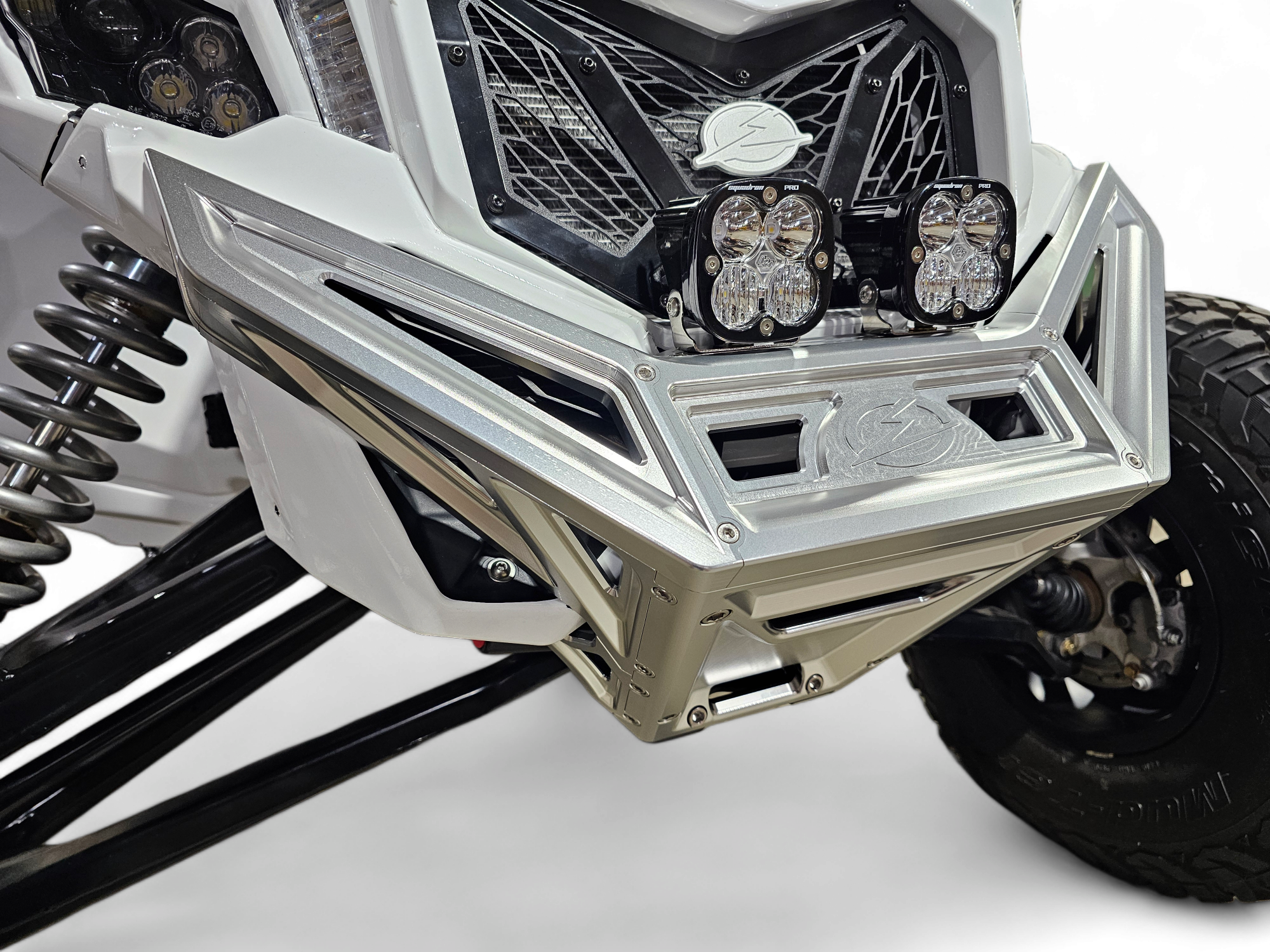 Can Am X3 Maverick Front Winch Bumper (2017-2024) - Machined Billet Aluminum, Clear Anodized Finish - FWB210036 - Perfect for Off-Roading & Trail Adventures