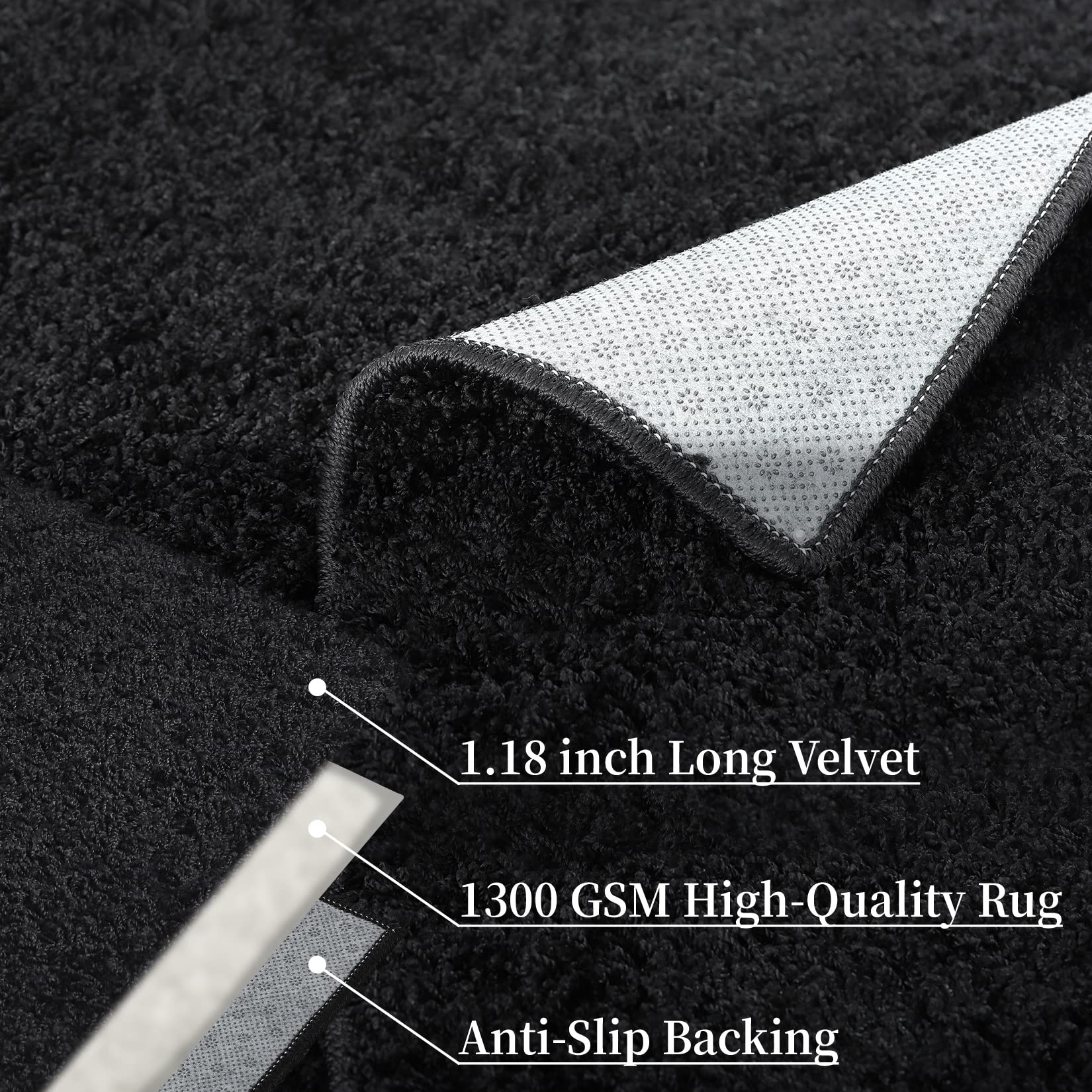 Premium Non-Slip Shag Area Rug - Soft Plush Solid Carpet for Living Room, Bedroom, Office & Entryway - 5x8 Feet Black Shaggy Rug - Perfect for Cozy Home Decor & High-Traffic Areas