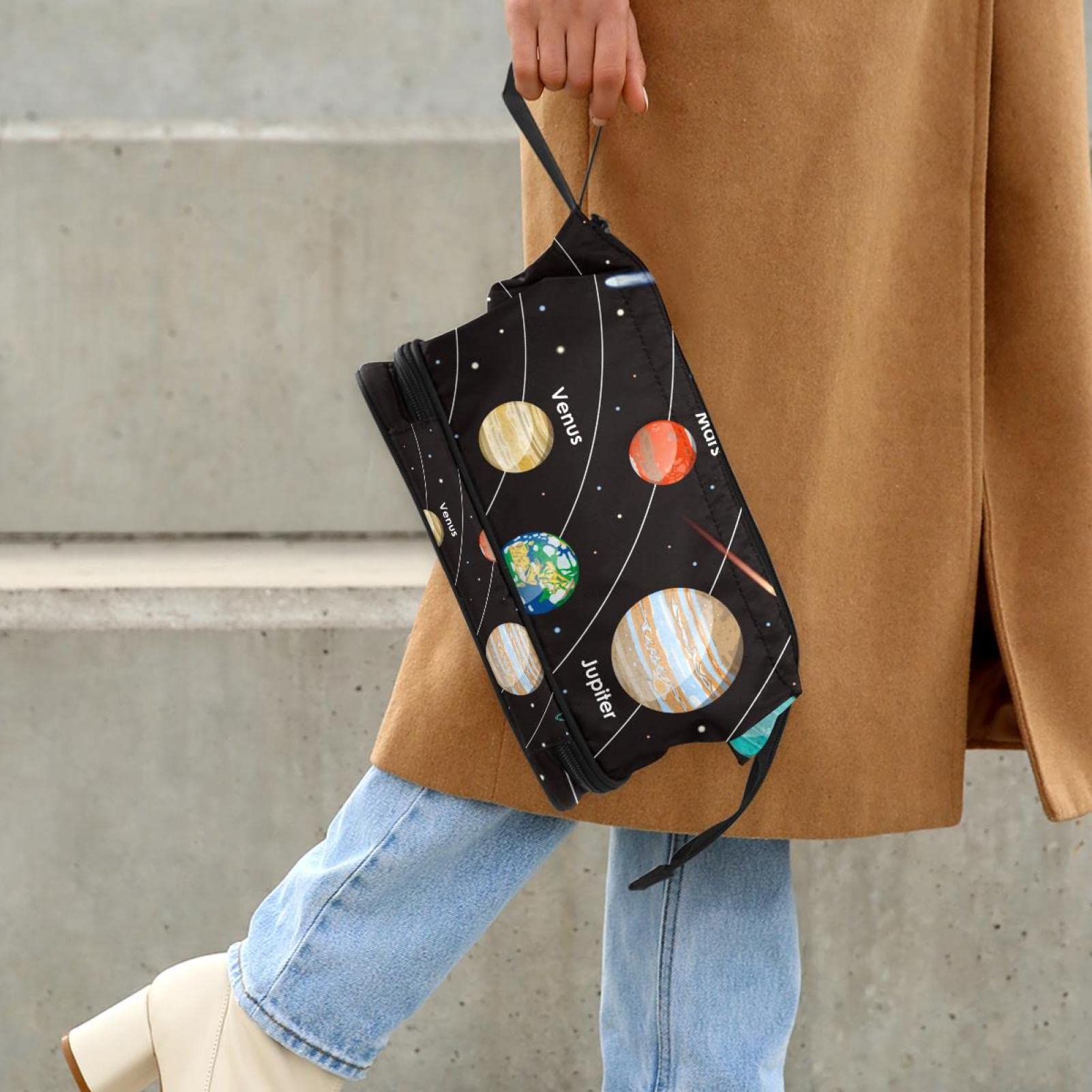 Large Travel Makeup Bag for Women - Universe Planet Galaxy Solar System Cosmetic Organizer Toiletry Pouch - Perfect for Travel, Gym & Daily Essentials Storage