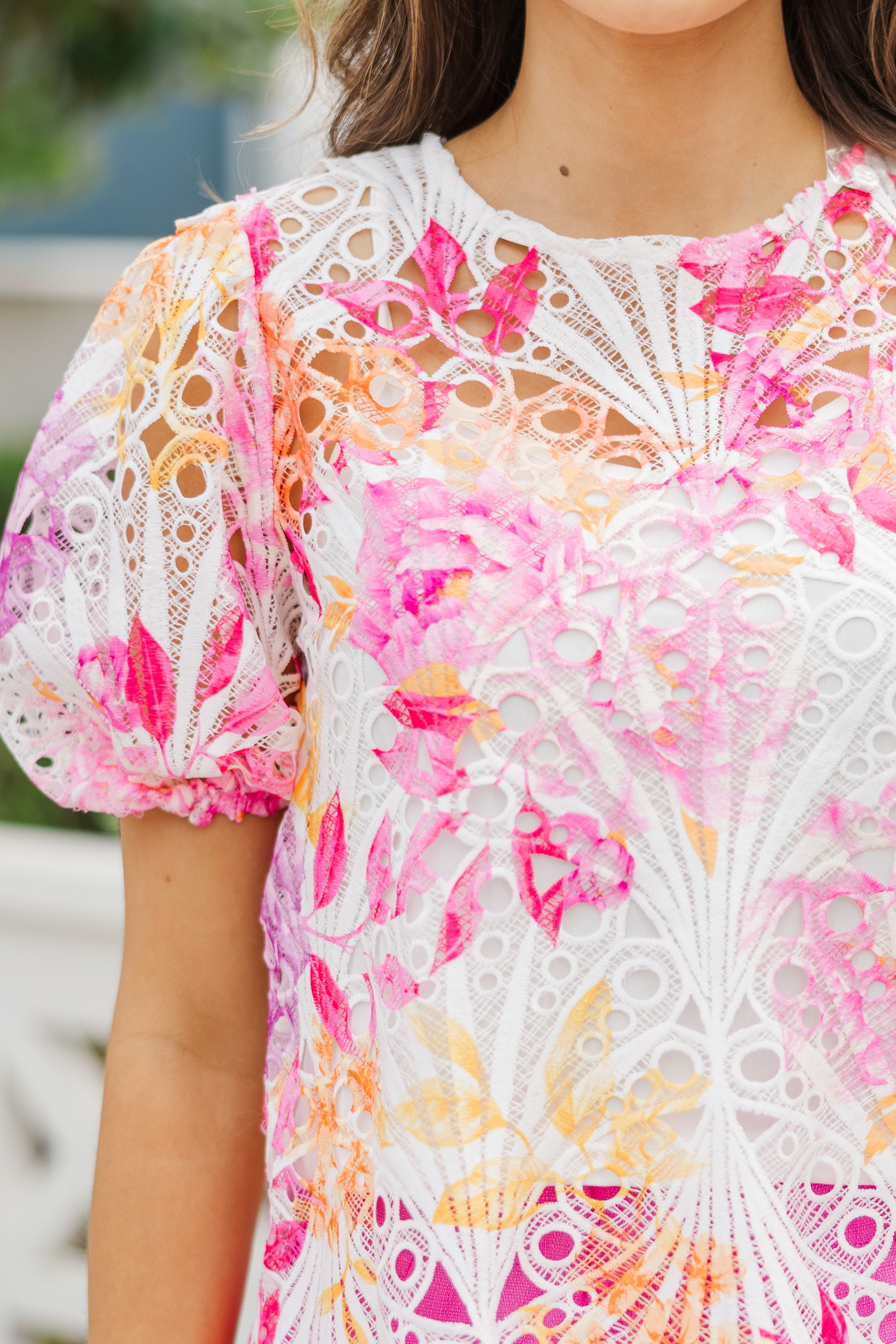 Pink Floral Crochet Blouse for Women - Boho Chic Summer Top - Perfect for Beach Vacations, Music Festivals & Date Nights