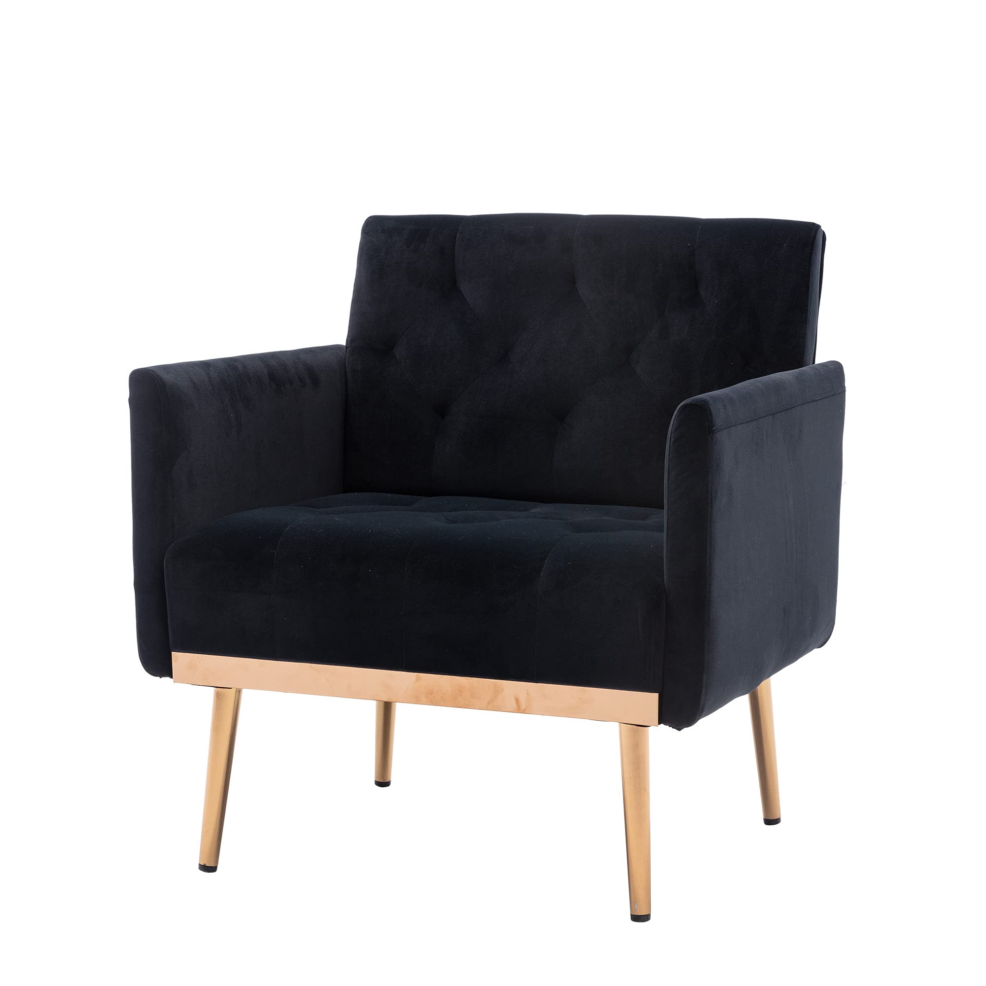 Luxury Velvet Accent Chair - Modern Upholstered Single Sofa with Rose Gold Metal Legs, Contemporary Club Chair for Living Room, Bedroom, Lounge - Perfect for Reading Nook, Home Office & Apartment Decor (Black)