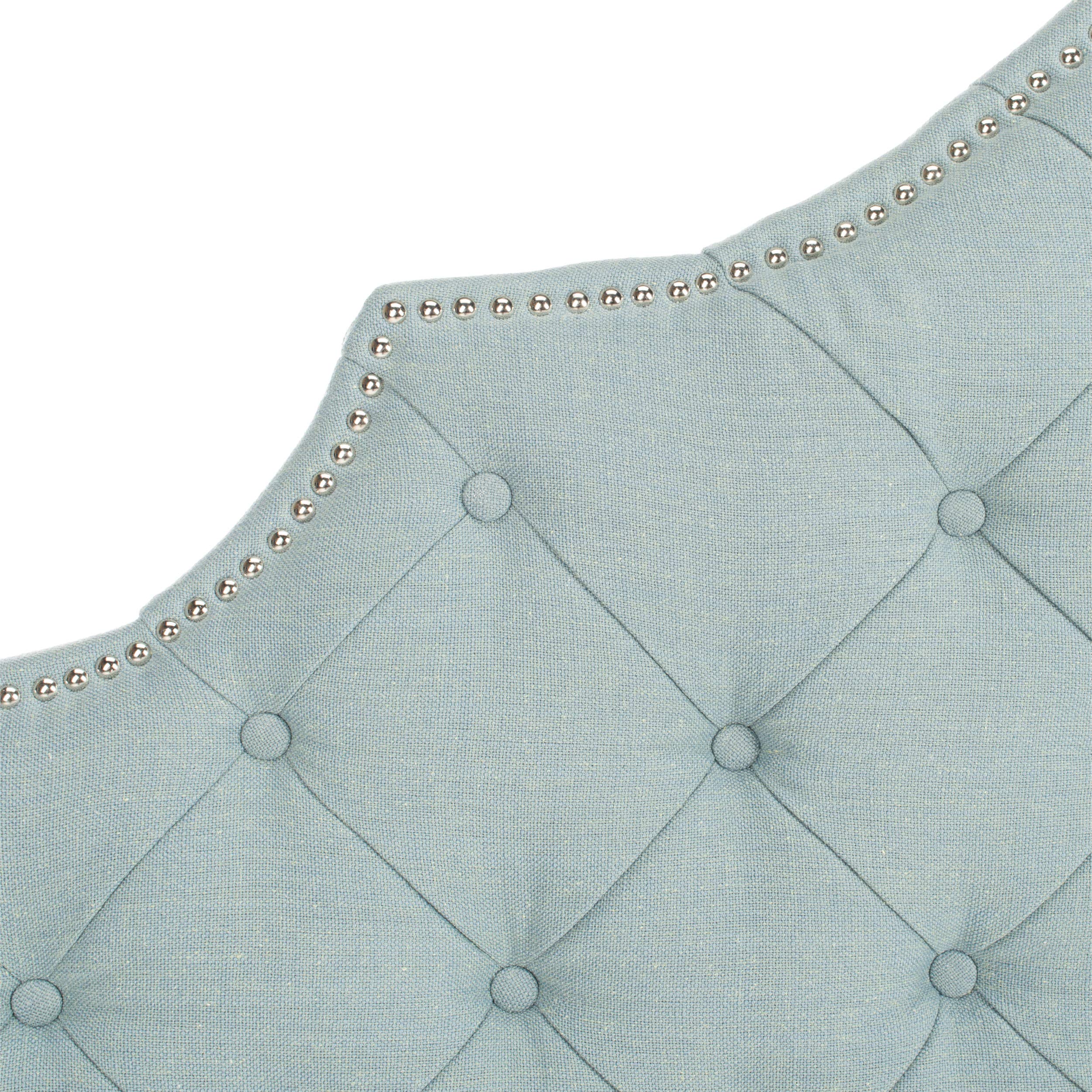 Safavieh Arebelle Sky Blue Upholstered Tufted Headboard with Silver Nailhead Trim - Queen Size Bed Frame for Modern Bedroom Decor