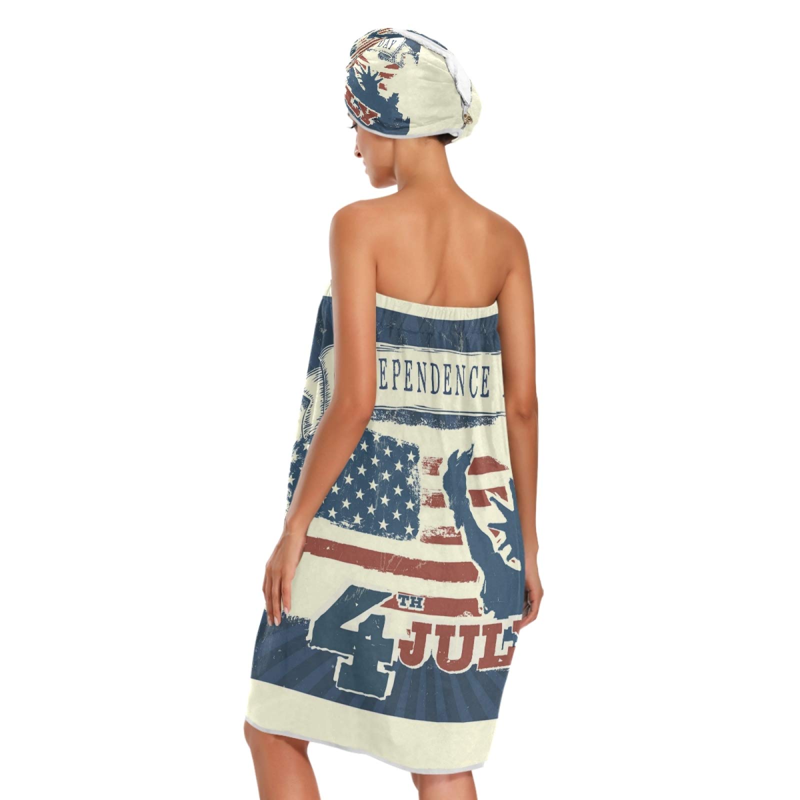 American Flag Women's Bath Body Wrap - Absorbent Spa Towel Robe Set of 3 with Adjustable Closure, Headband & Hair Towel Wrap - Perfect for 4th of July, Poolside Relaxation & Spa Days