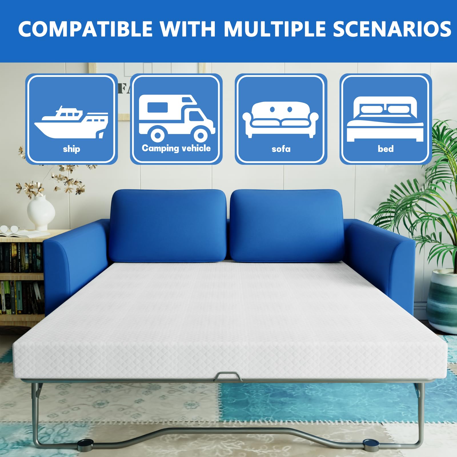 4.5 Inch Cooling Gel Memory Foam Mattress Topper - Queen Size for Sleeper Sofa & Couch Beds | CertiPUR-US Certified | Pressure Relief & Temperature Regulation | Perfect for Guest Rooms, Dorm Rooms & Small Spaces