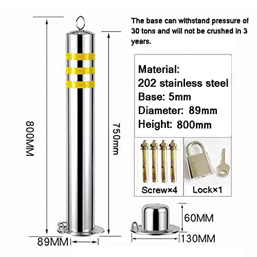 2 Pack Stainless Steel Bollard Post Reflective Road Markers with 8 Free Anchor Bolts - 800x89mm Parking Lock for Traffic Safety & Driveway Protection | Ideal for Parking Lots, Garages, and High-Traffic Areas