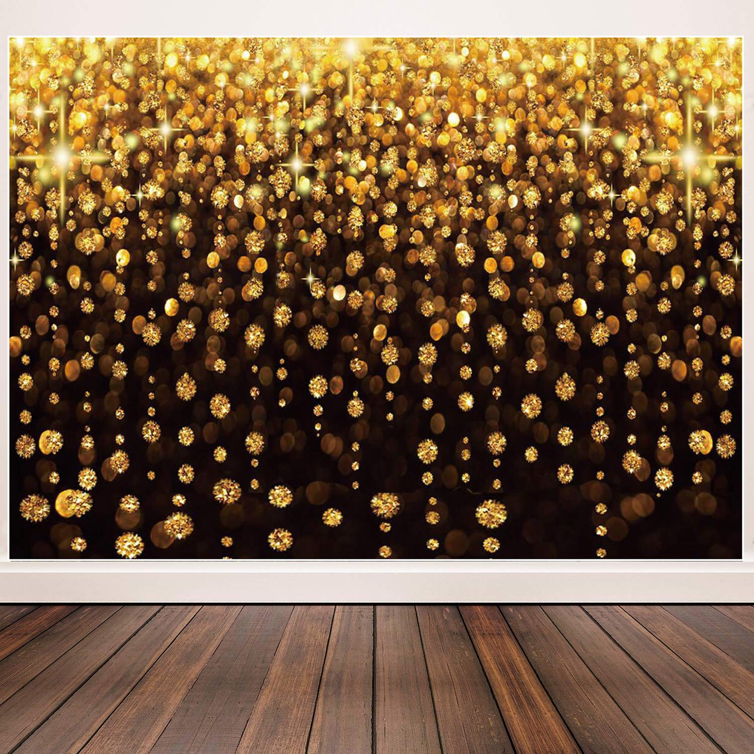 CHAIYA 10x8ft Black and Gold Abstract Photography Backdrop with Golden Bokeh Starry Sky Design - Perfect for Wedding, Birthday, Baby Shower, Family Photos & New Year Party Decorations - Ideal for Indoor/Outdoor Events, Photo Studio & Social Media Backgrounds