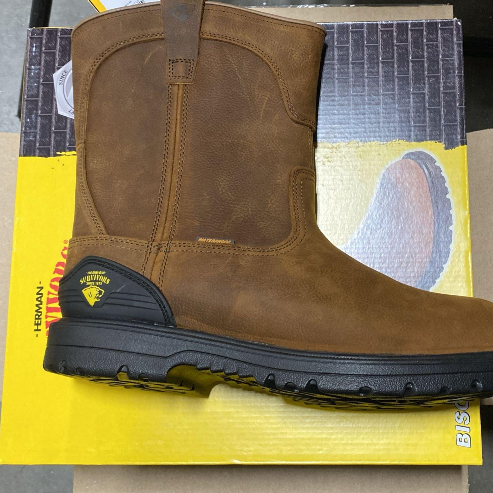 Herman Survivors Men's Bison Waterproof Steel Toe Work Boots - Slip Resistant Pull On Safety Shoes for Construction & Outdoor Work (10 Pack) - Ideal for Heavy Duty Jobs, Warehouse & Industrial Use
