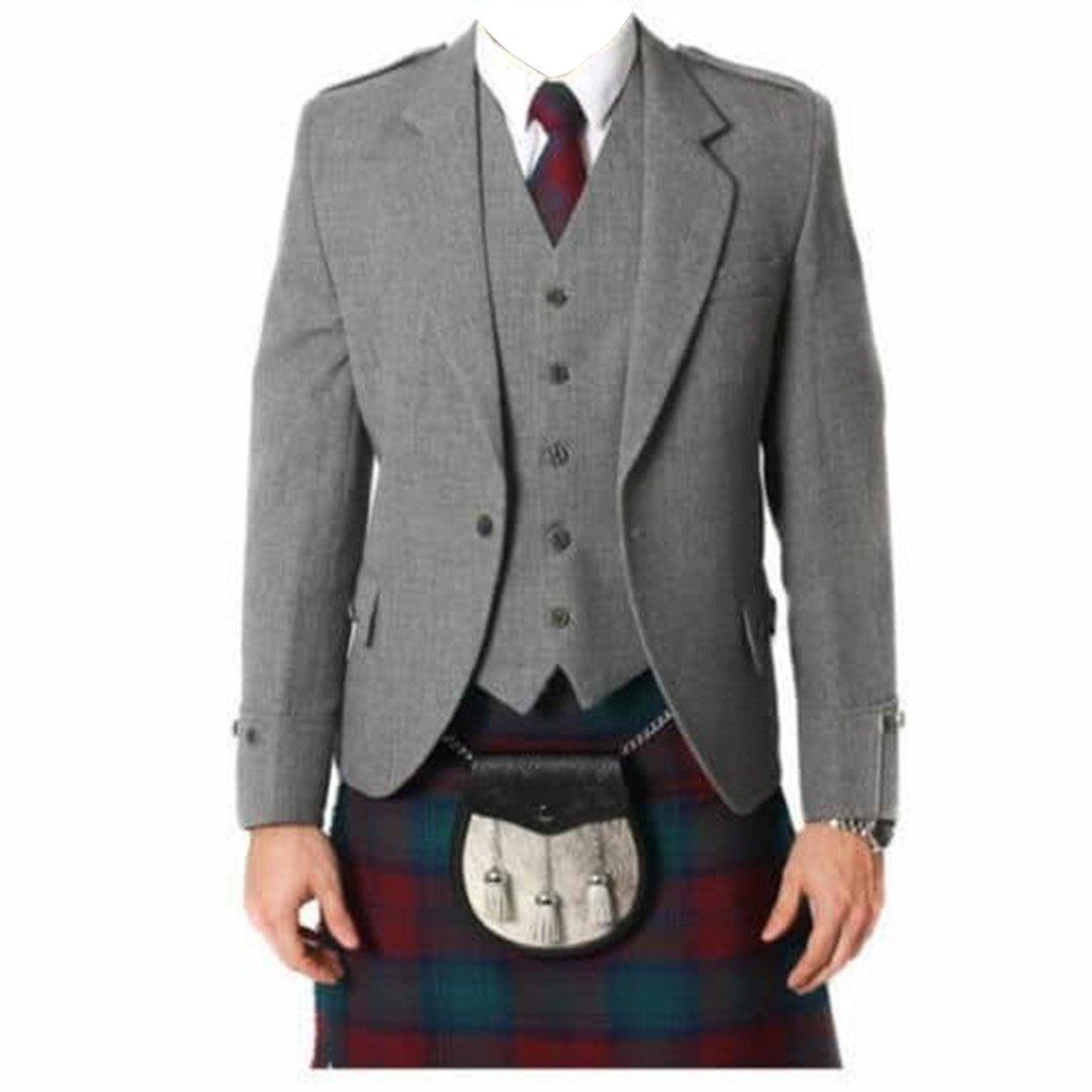 Premium Grey Argyll Jacket & Vest Set for Men - Classic Scottish Tartan Pattern, Formal & Casual Wear - Perfect for Weddings, Office & Outdoor Events