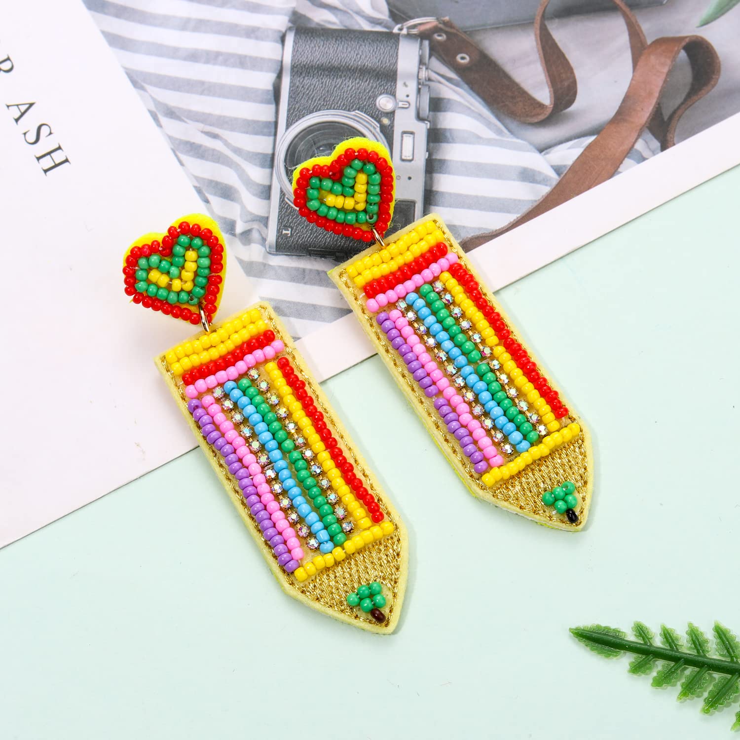 Beaded Apple ABC Pencil Earrings - Teacher Appreciation Gift for School