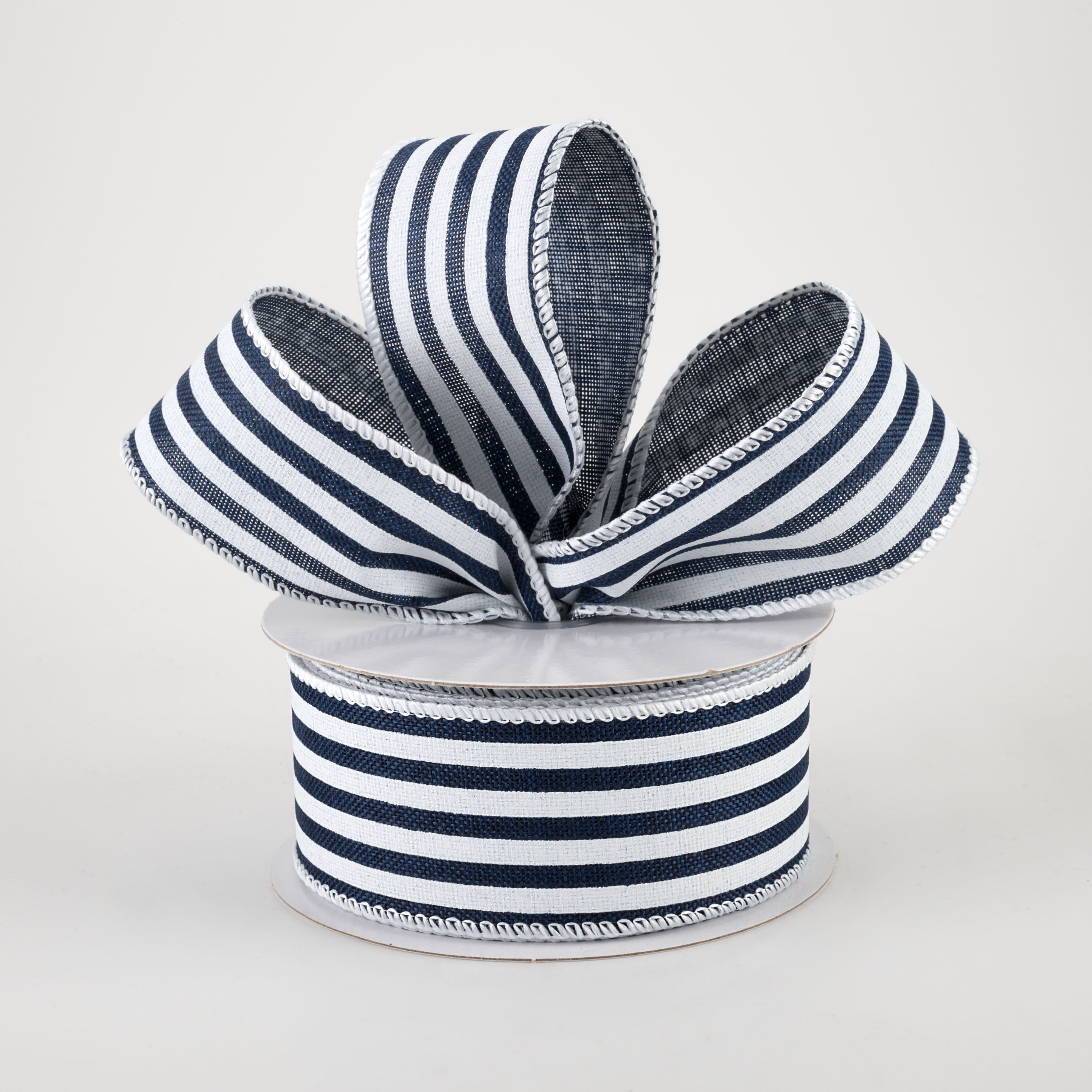 1.5 Inch Linen Cabana Stripes Ribbon - Navy & White (10 Yards) for Gift Wrapping, DIY Crafts, Party Decorations and Scrapbooking