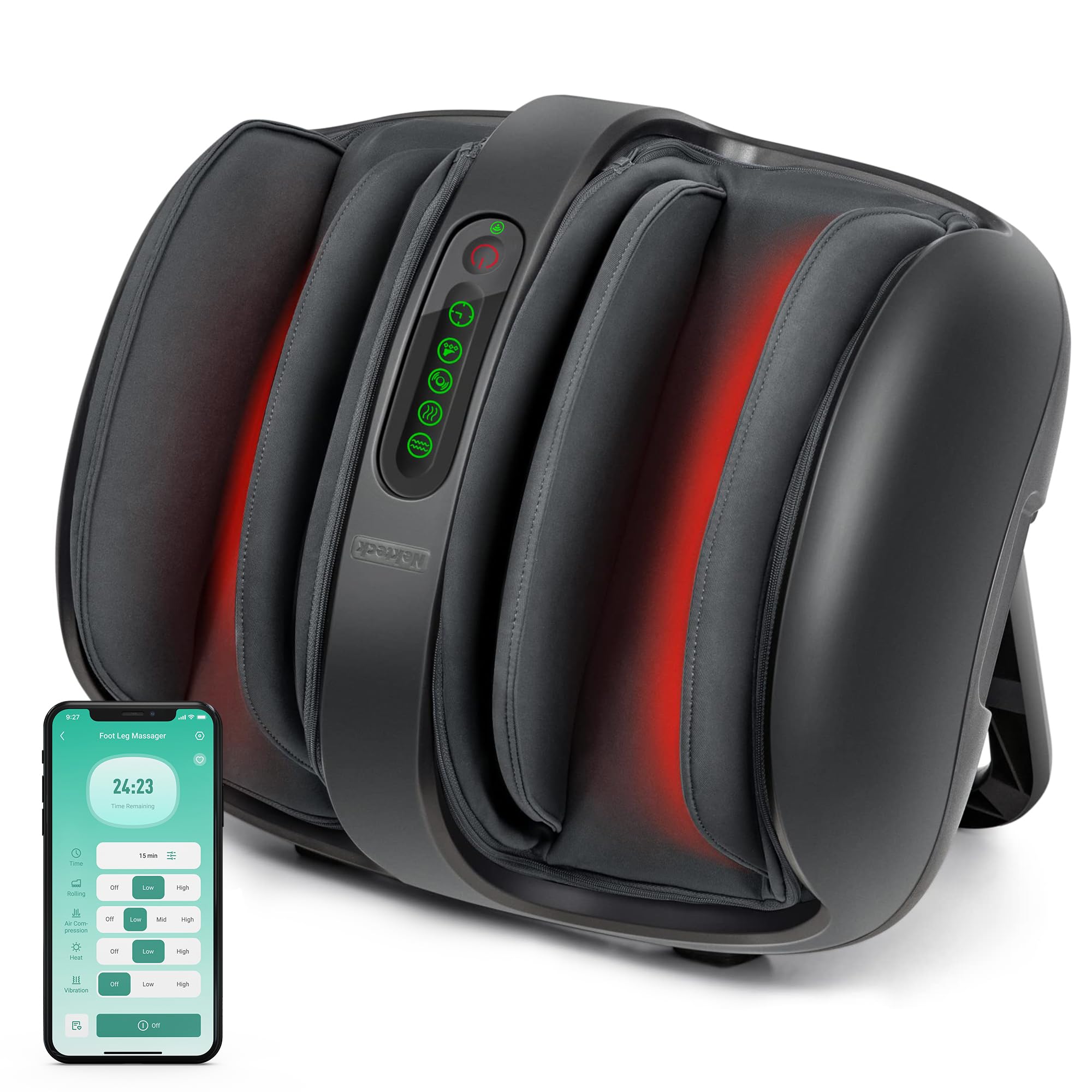 Nekteck Electric Shiatsu Foot Massager with Heat - Deep Kneading, Vibration & Compression for Pain Relief, Improved Circulation - Relax Feet, Calf & Arm Muscles - Smart APP Control - Black | Perfect for Home Use, Office Relaxation & Post-Workout Recovery