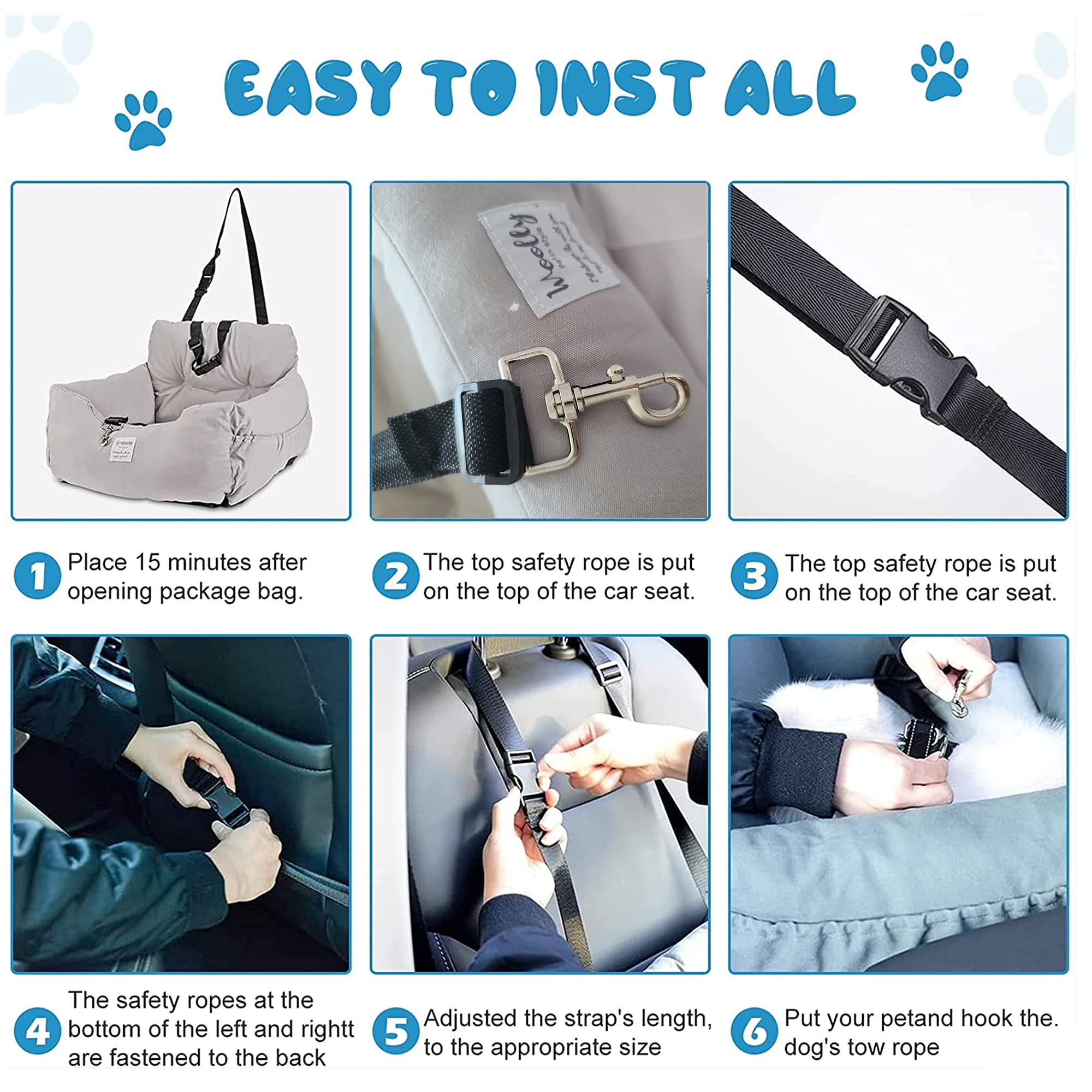 Aidou Dog Car Seat for Small to Large Pets - Travel & Home Use (Medium Grey)