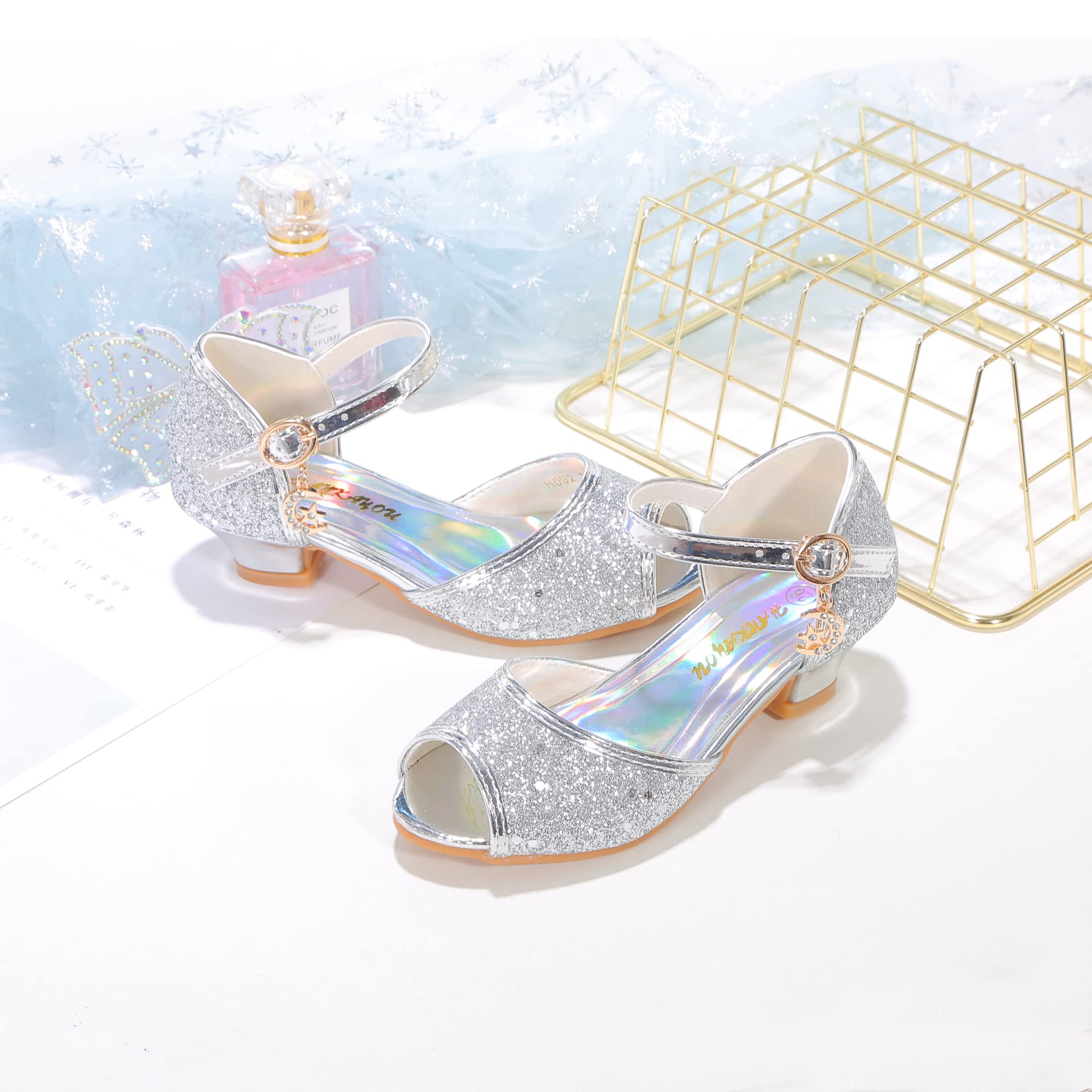 Sparkly Girls Mary Jane Shoes for Wedding & Party - Princess Flower Strap Dress Shoes for Special Occasions, Birthday, Pageant & Formal Events