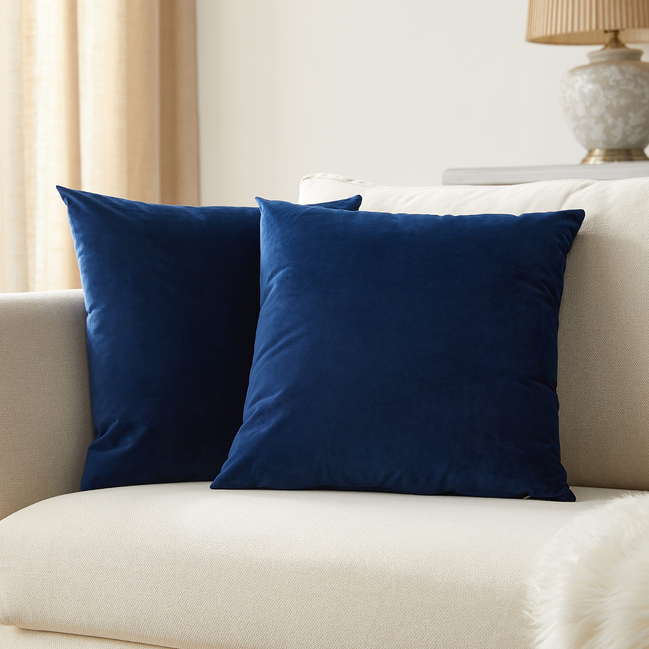 Premium Set of 2 Dark Blue Velvet Pillow Covers 20x20 Inches - Soft Decorative Throw Pillow Cases for Sofa, Couch & Bed - Perfect for Living Room, Bedroom & Home Decor