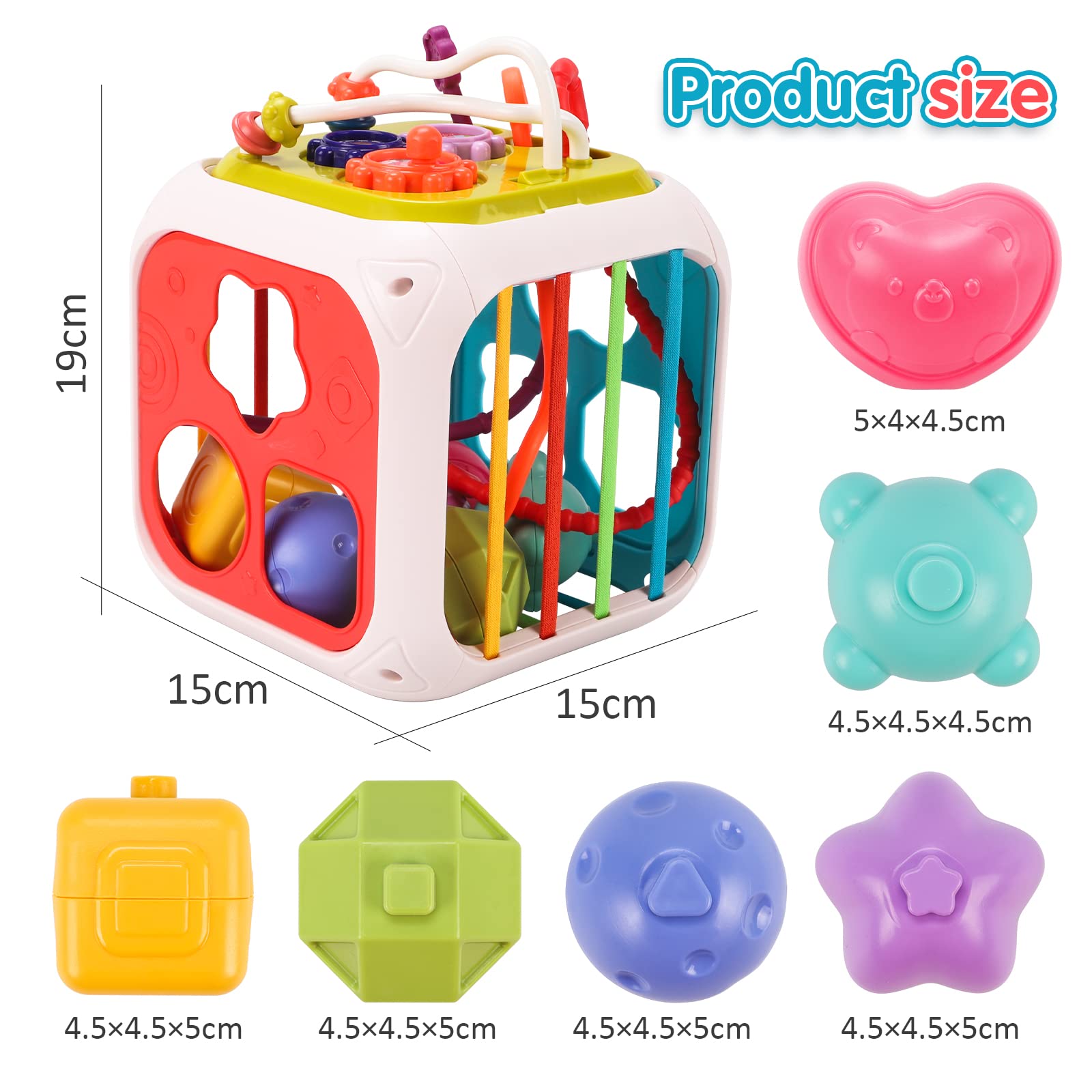 QIZEBABY 7-in-1 Montessori Activity Cube with Baby Blocks - Sensory Learning Toys for Toddlers 6-18 Months, Developmental Toys for 1-2 Year Old Boys & Girls - Perfect for Playtime, Early Education & Birthday Gifts