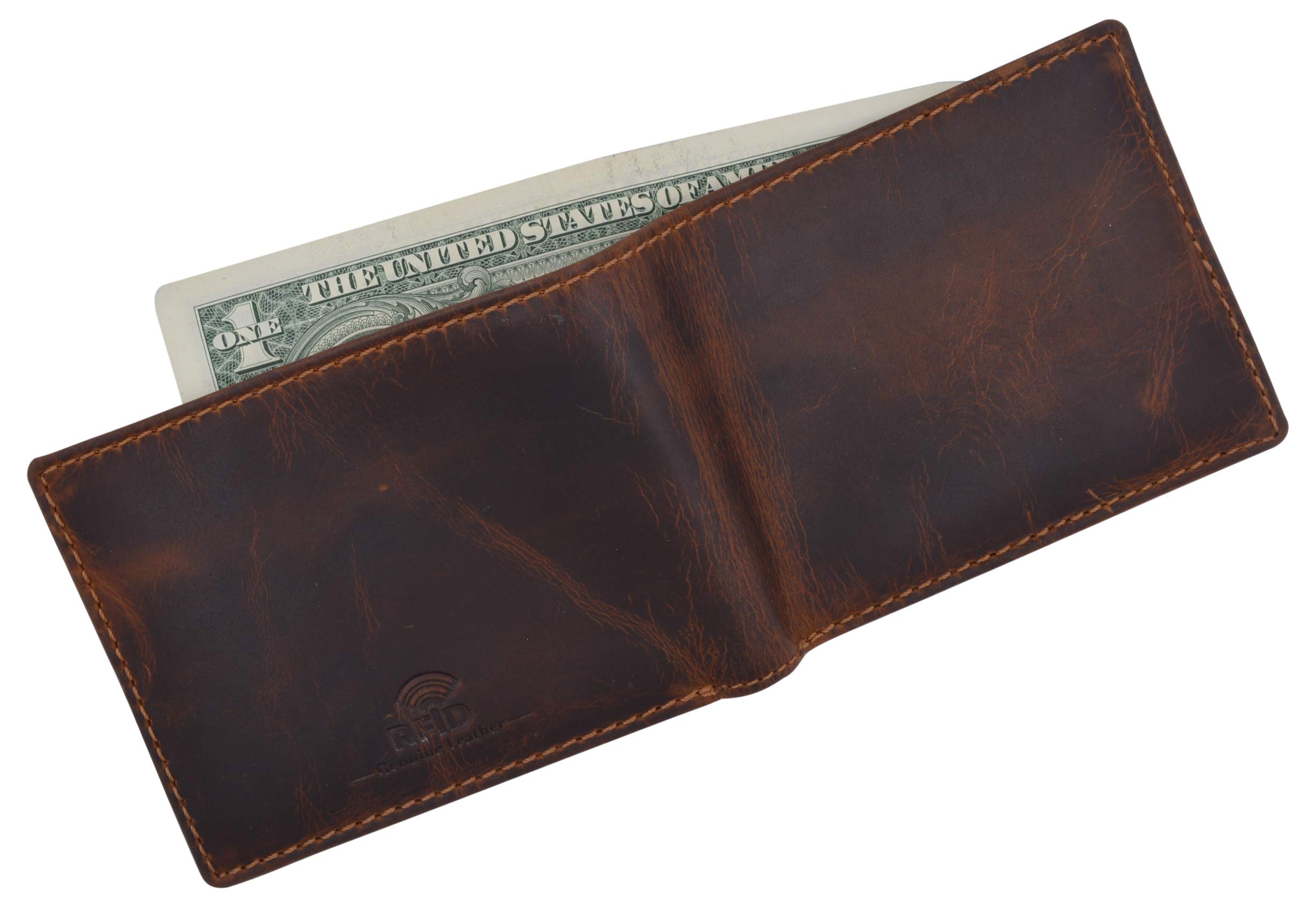 RFID Blocking Men's Crazy Horse Leather Bifold Wallet - Slim Credit Card & ID Holder for Everyday Use and Travel Security