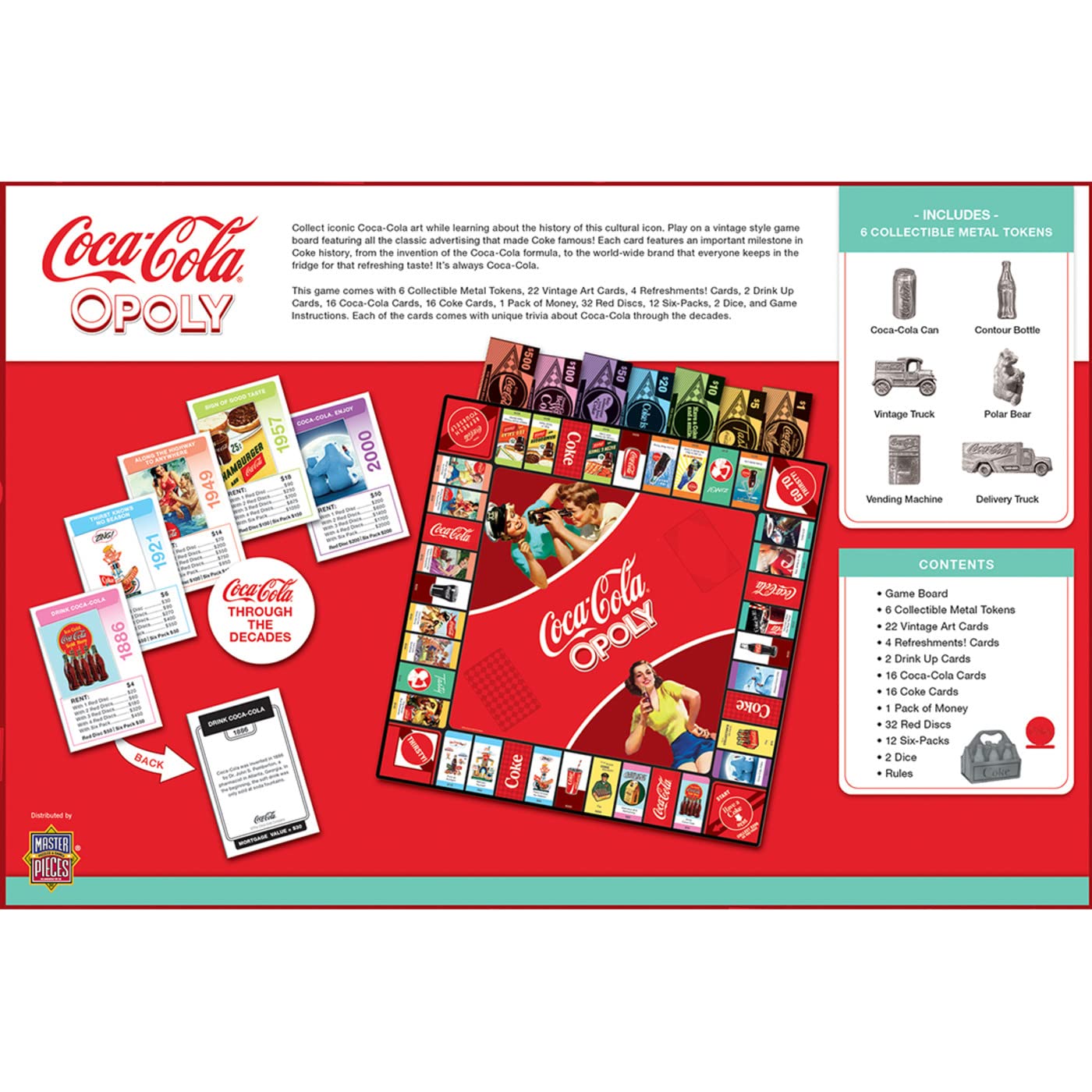 MasterPieces Coca-Cola Opoly Board Game - Officially Licensed Family Board Game for Adults & Kids - Perfect for Game Nights, Parties & Collectors