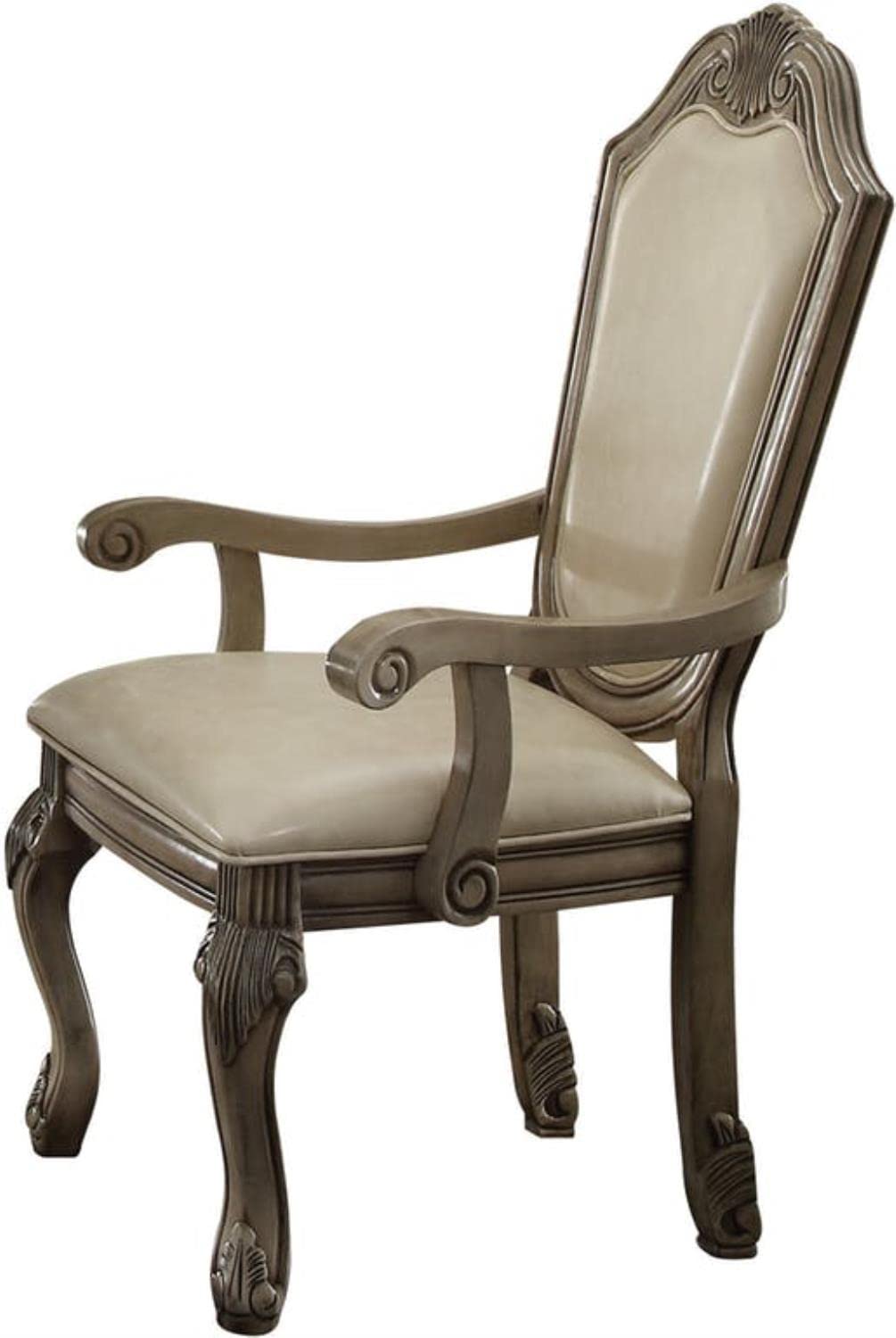 ACME Chateau de Ville Arm Chair Set of 2 - 64068 - PU Leather & Antique White Finish - Perfect for Living Room, Dining Room, or Office Decor