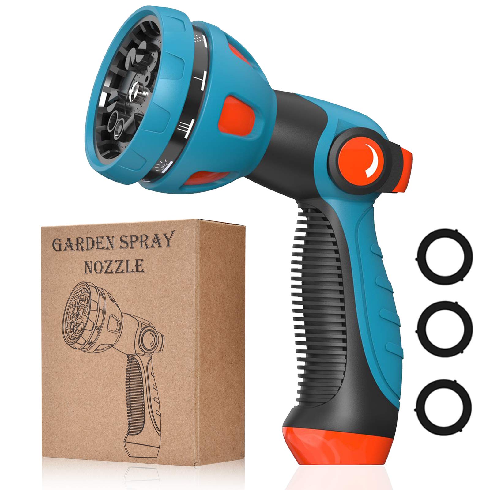 High Pressure Metal Garden Hose Nozzle - 10 Adjustable Patterns for Watering, Cleaning & Car Washing