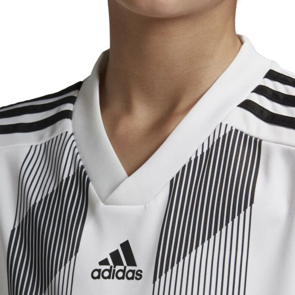 Adidas Youth Striped Soccer Jersey 19 - White & Black - Breathable Performance Shirt for Kids & Teens - Perfect for Training, Matches & Fan Wear