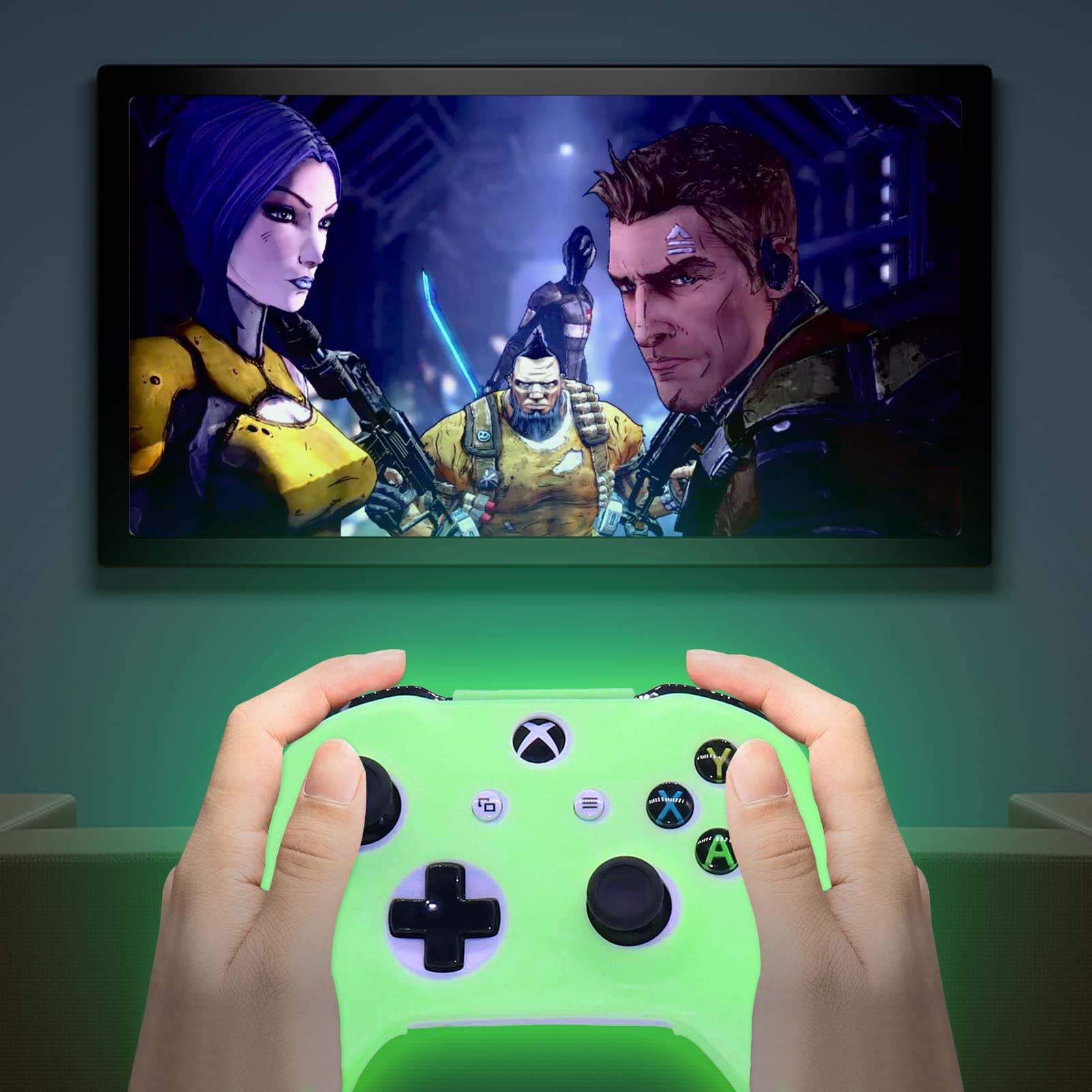 Premium Glow in The Dark Silicone Grip Cover for Xbox One S Controller - Protective Skin with 6 Bonus Grips (Not Compatible with Xbox Series) | Gaming Accessories for Enhanced Comfort & Night Play